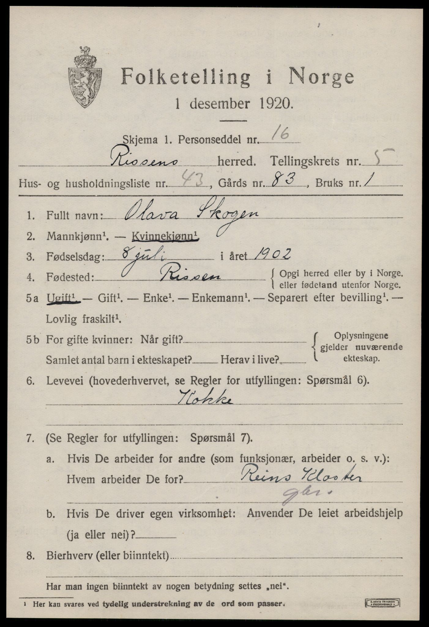 SAT, 1920 census for Rissa, 1920, p. 4307