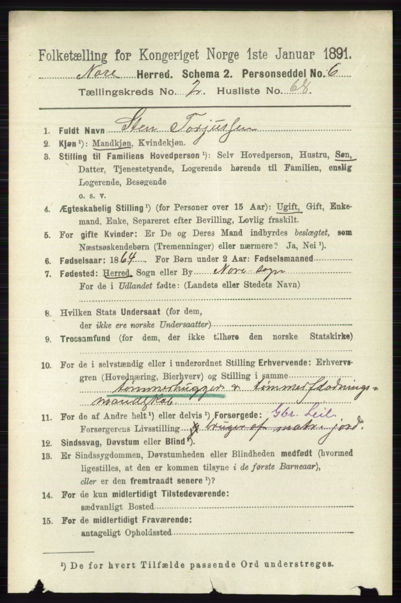 RA, 1891 census for 0633 Nore, 1891, p. 643