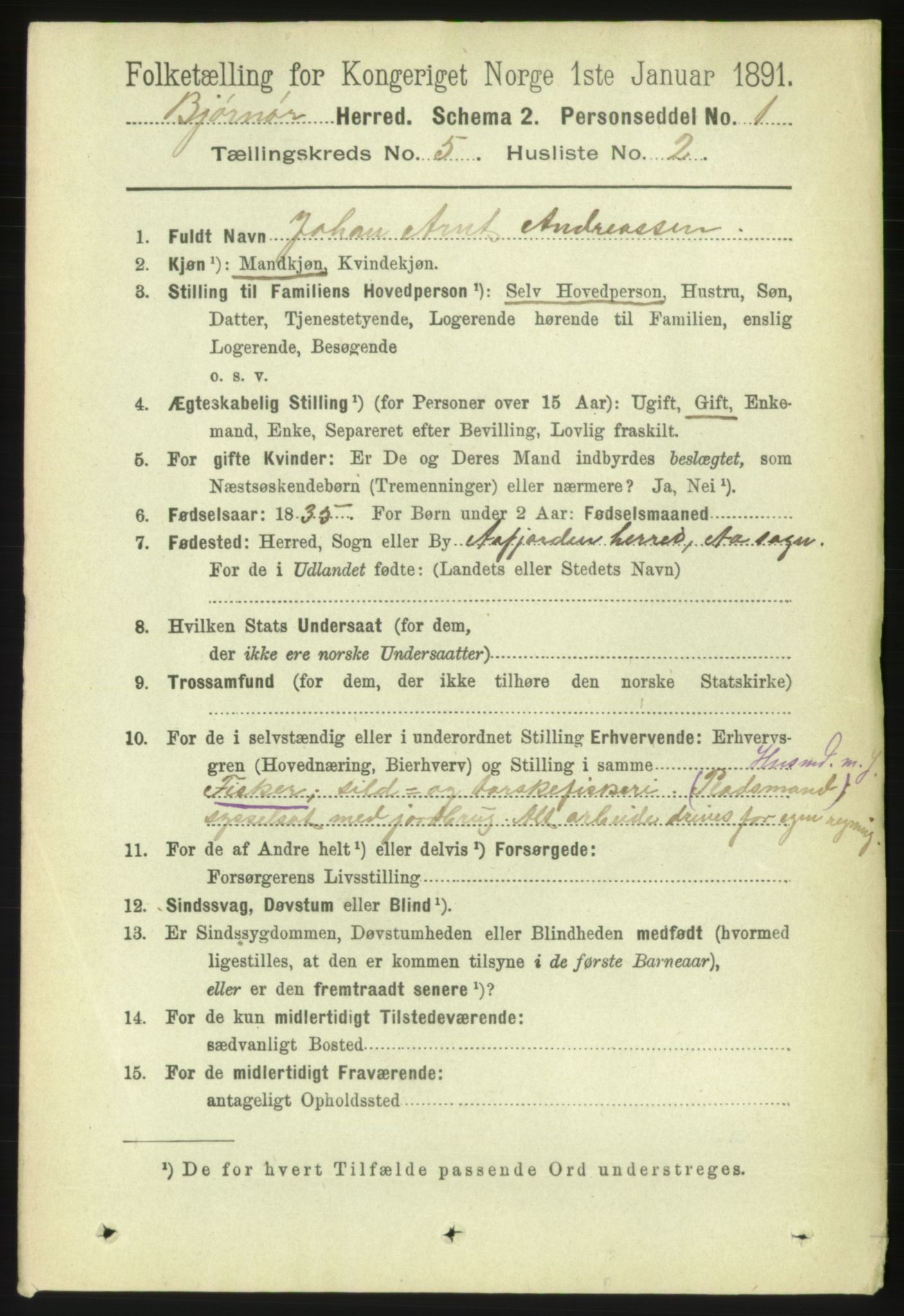 RA, 1891 census for 1632 Bjørnør, 1891, p. 2288