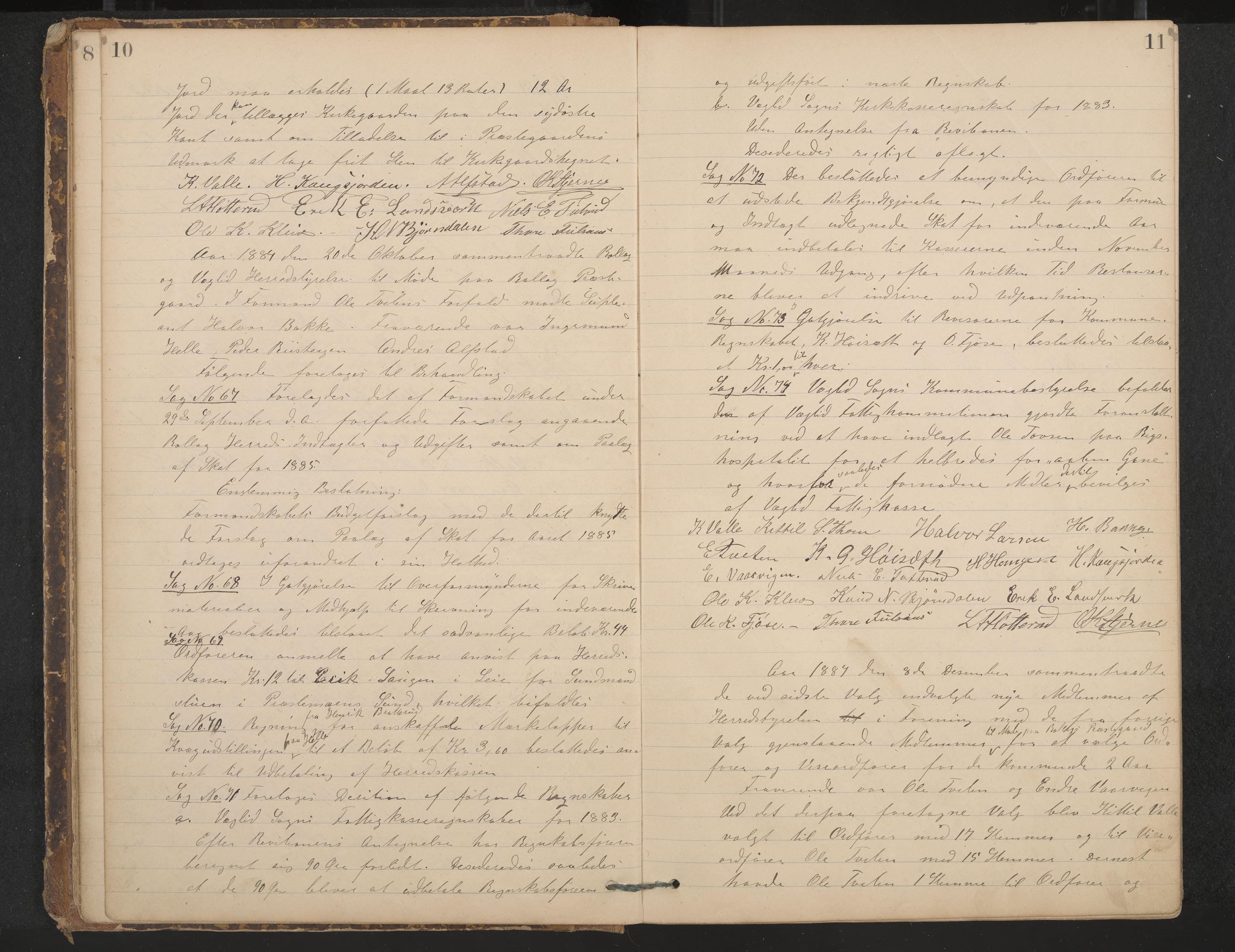 Rollag formannskap og sentraladministrasjon, IKAK/0632021-2/A/Aa/L0003: Møtebok, 1884-1897, p. 10-11