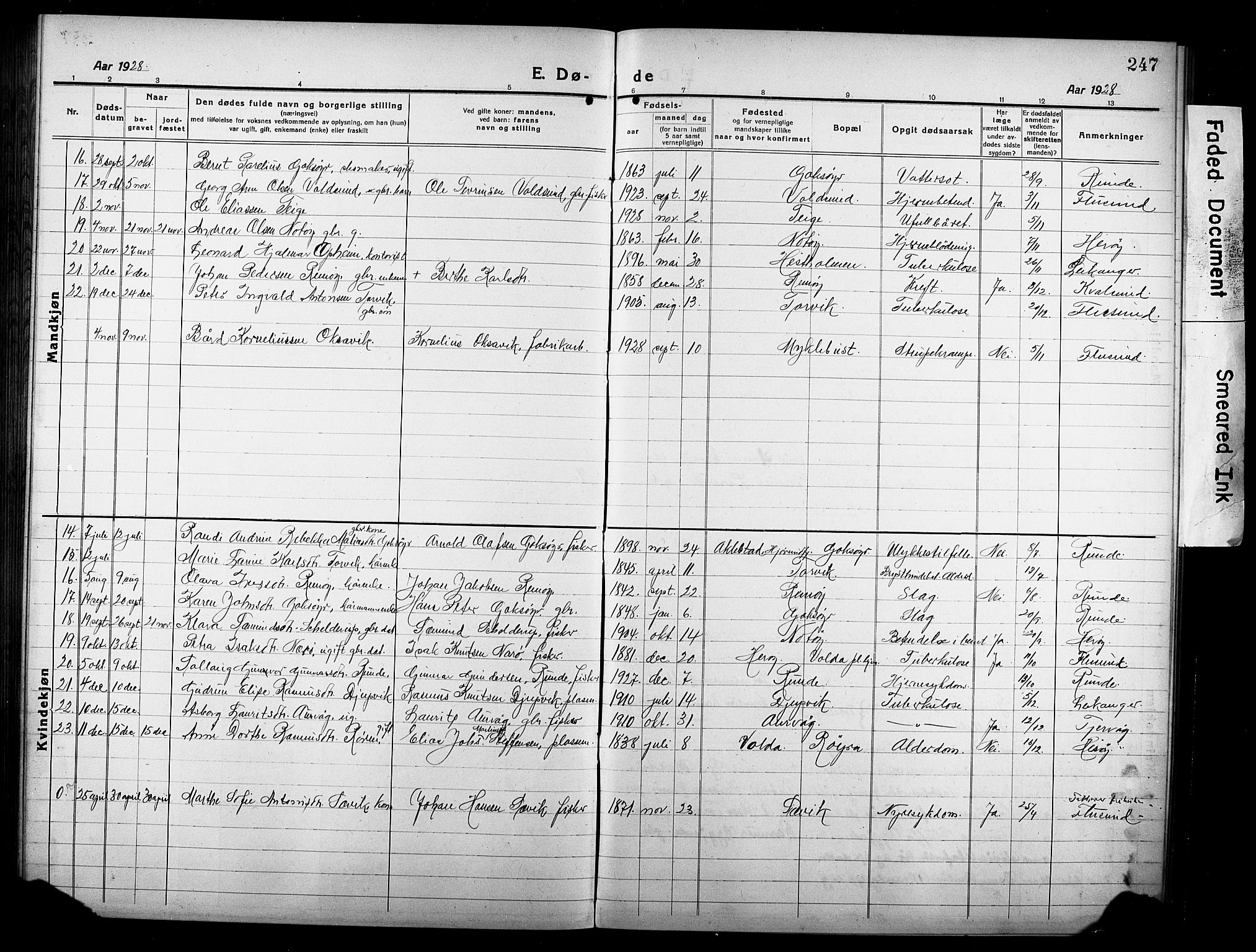 Ministerialprotokoller, klokkerbøker og fødselsregistre - Møre og Romsdal, AV/SAT-A-1454/507/L0084: Parish register (copy) no. 507C07, 1919-1932, p. 247