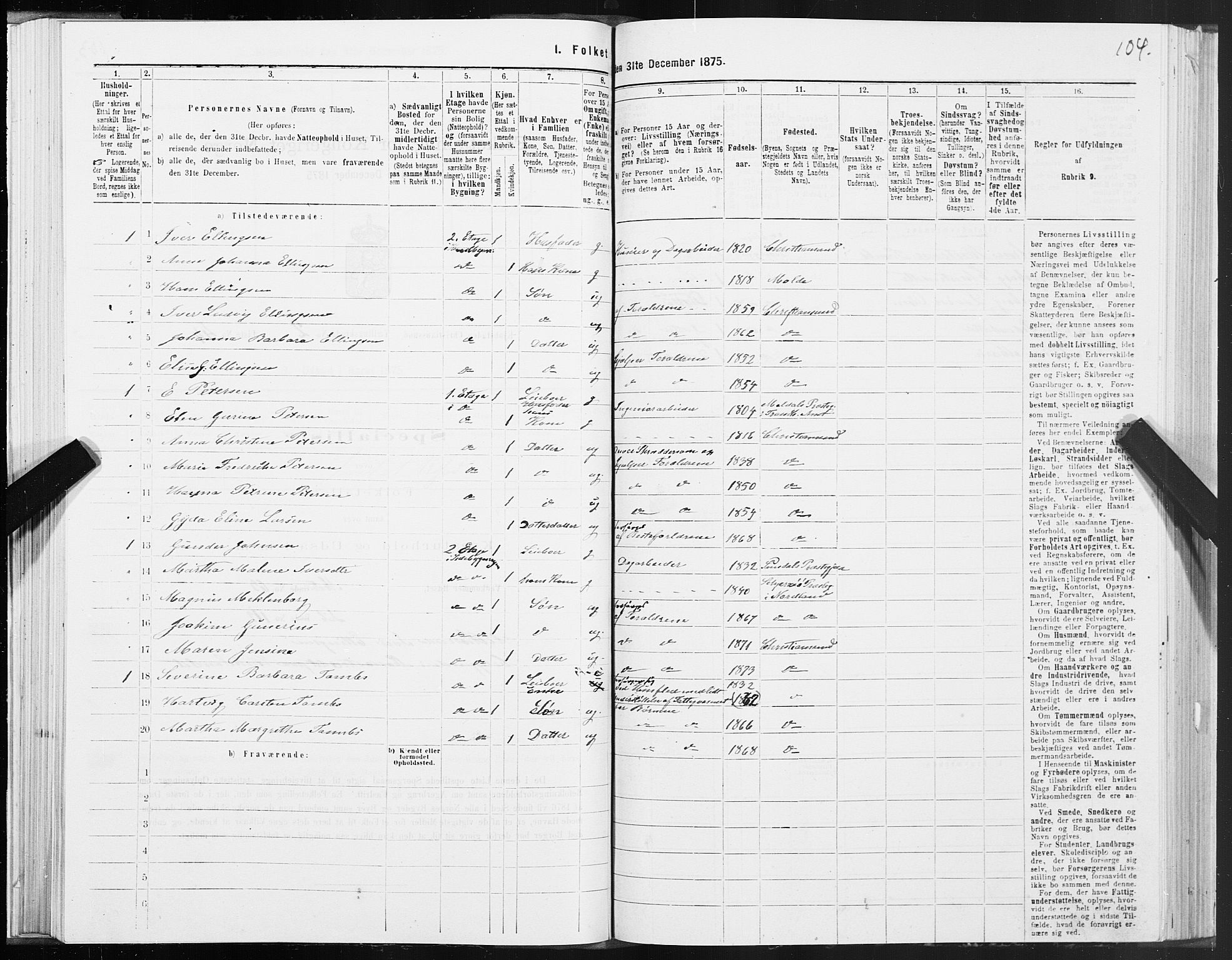 SAT, 1875 census for 1503B Kristiansund/Kristiansund, 1875, p. 2104