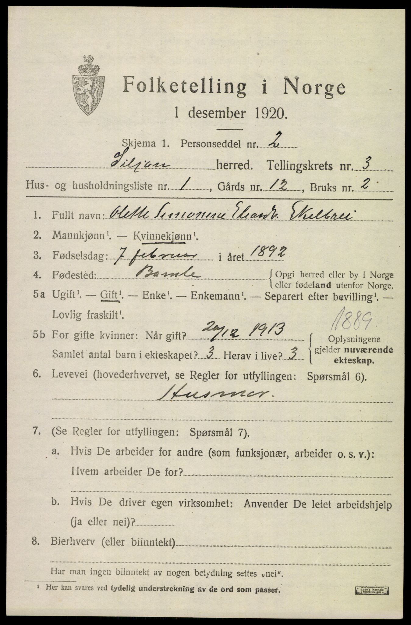 SAKO, 1920 census for Siljan, 1920, p. 1455