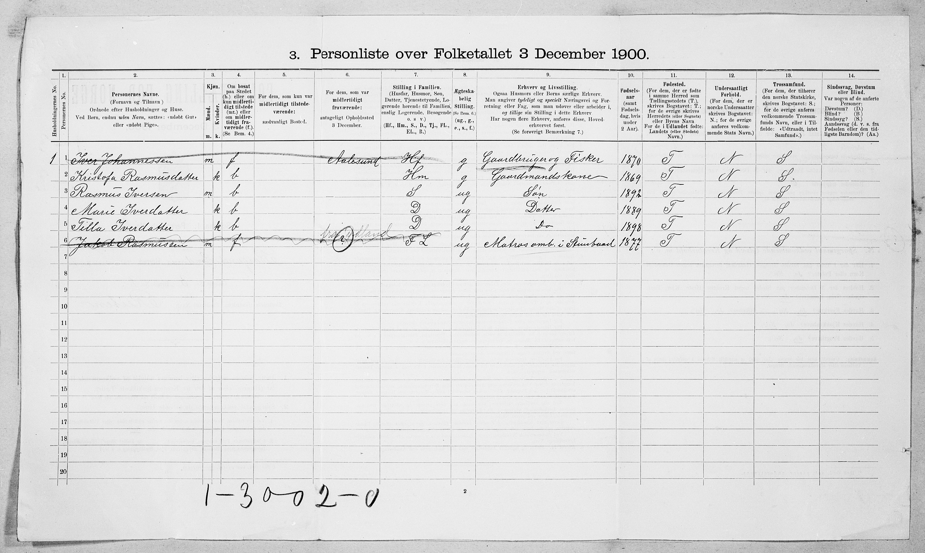 SAT, 1900 census for Borgund, 1900, p. 43