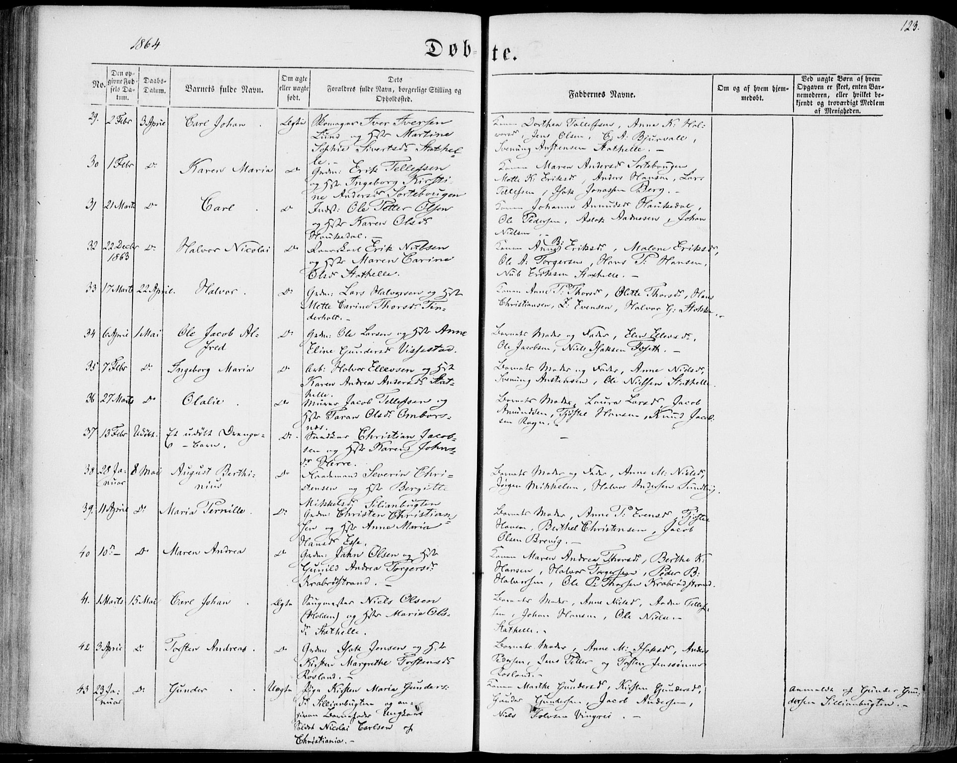 Bamble kirkebøker, AV/SAKO-A-253/F/Fa/L0005: Parish register (official) no. I 5, 1854-1869, p. 123