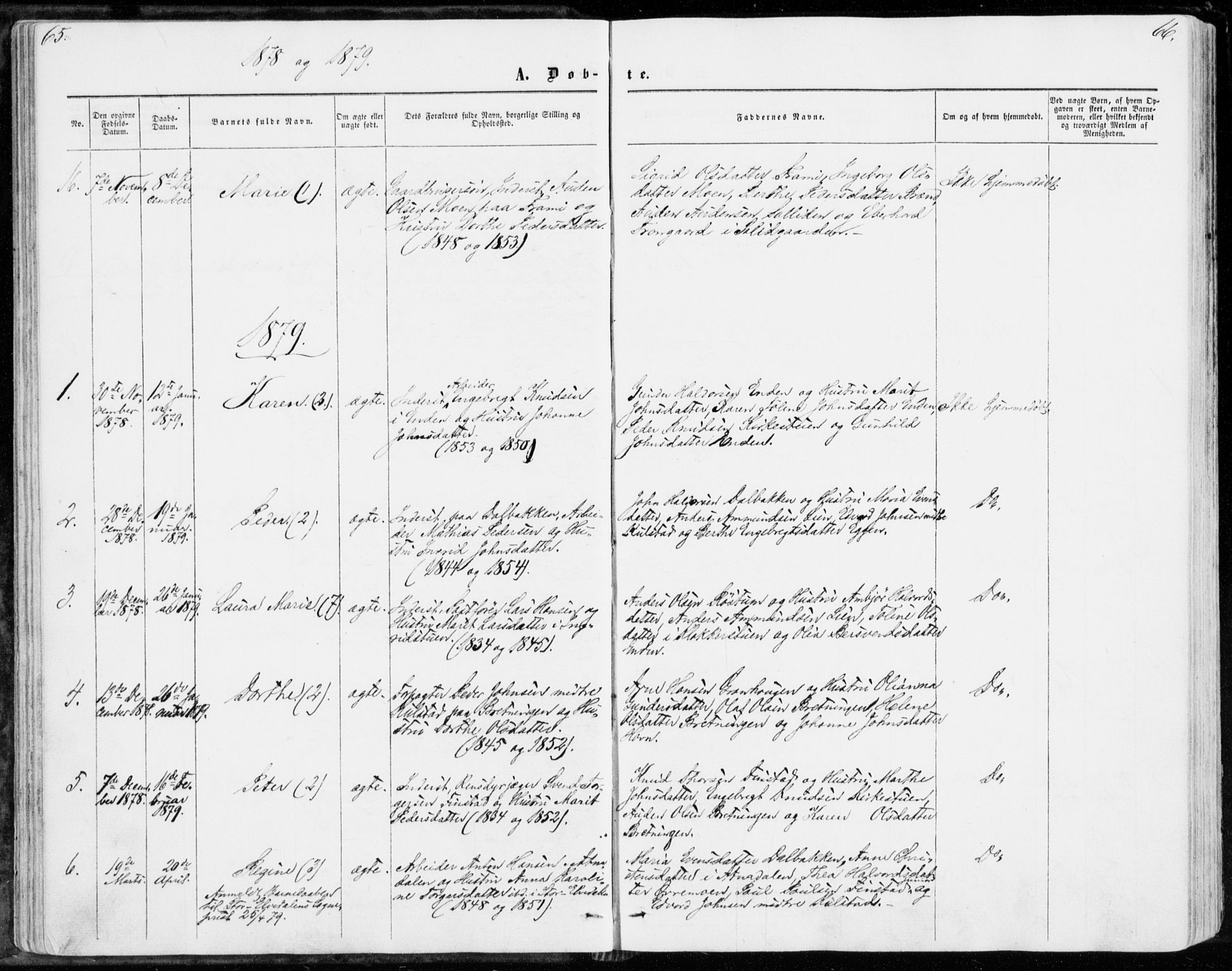 Sollia prestekontor, SAH/PREST-050/H/Ha/Haa/L0001: Parish register (official) no. 1, 1856-1885, p. 65-66