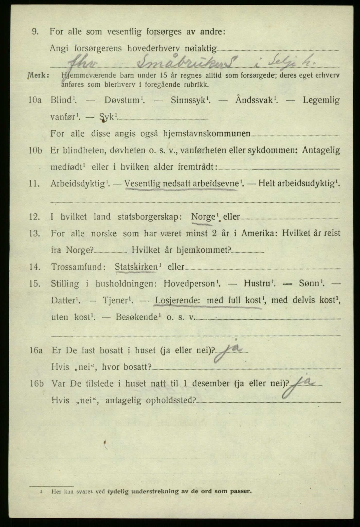 SAB, 1920 census for Selje, 1920, p. 7498