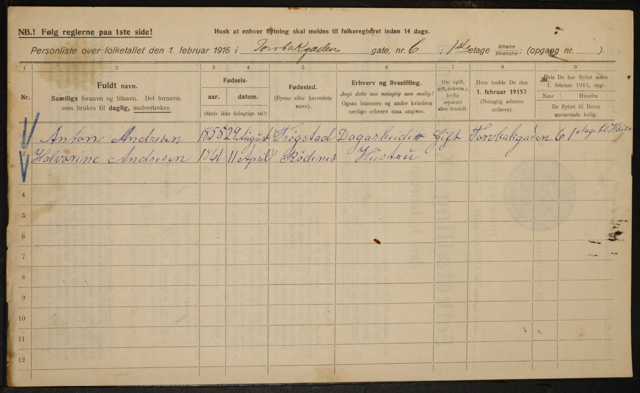 OBA, Municipal Census 1916 for Kristiania, 1916, p. 118343