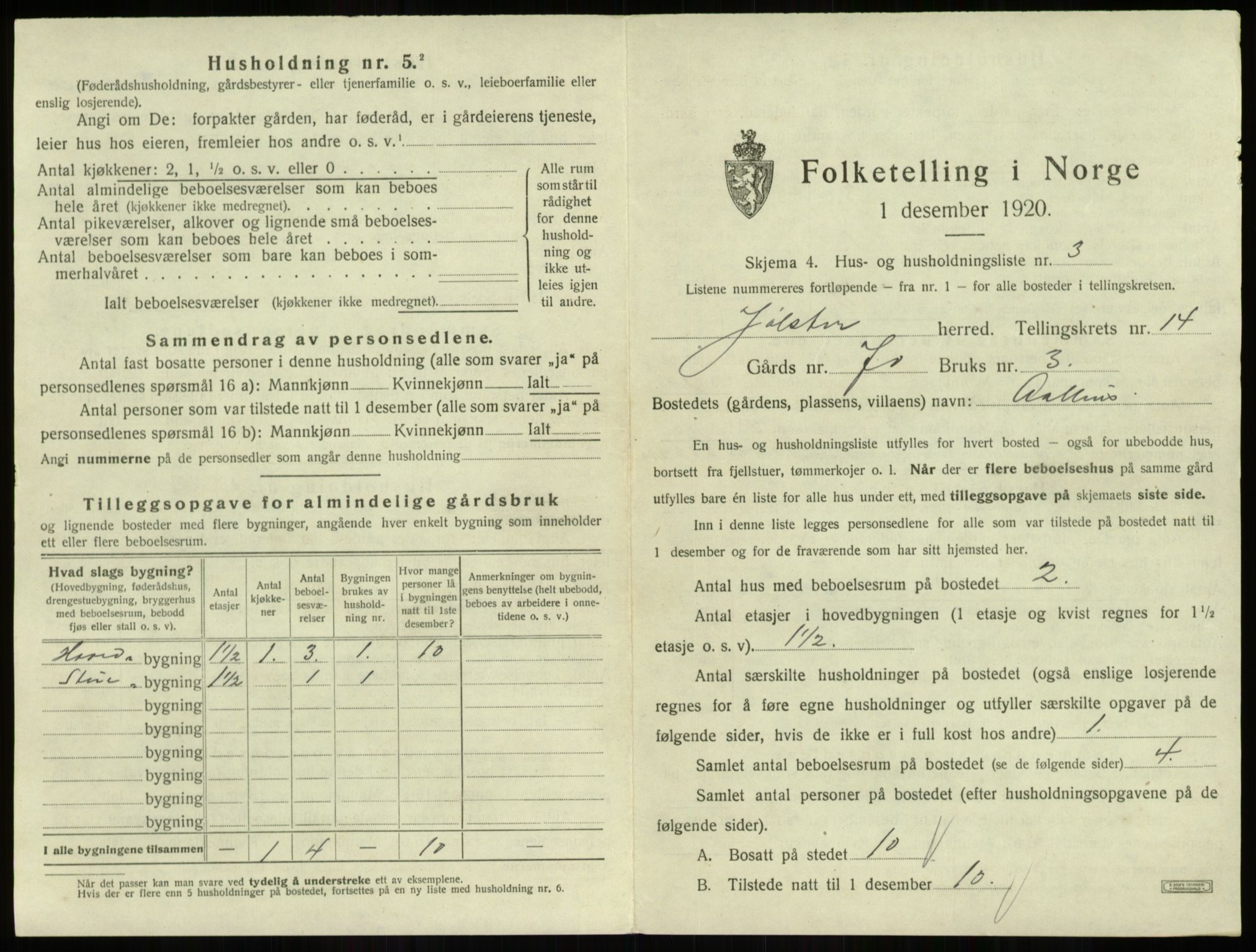 SAB, 1920 census for Jølster, 1920, p. 922