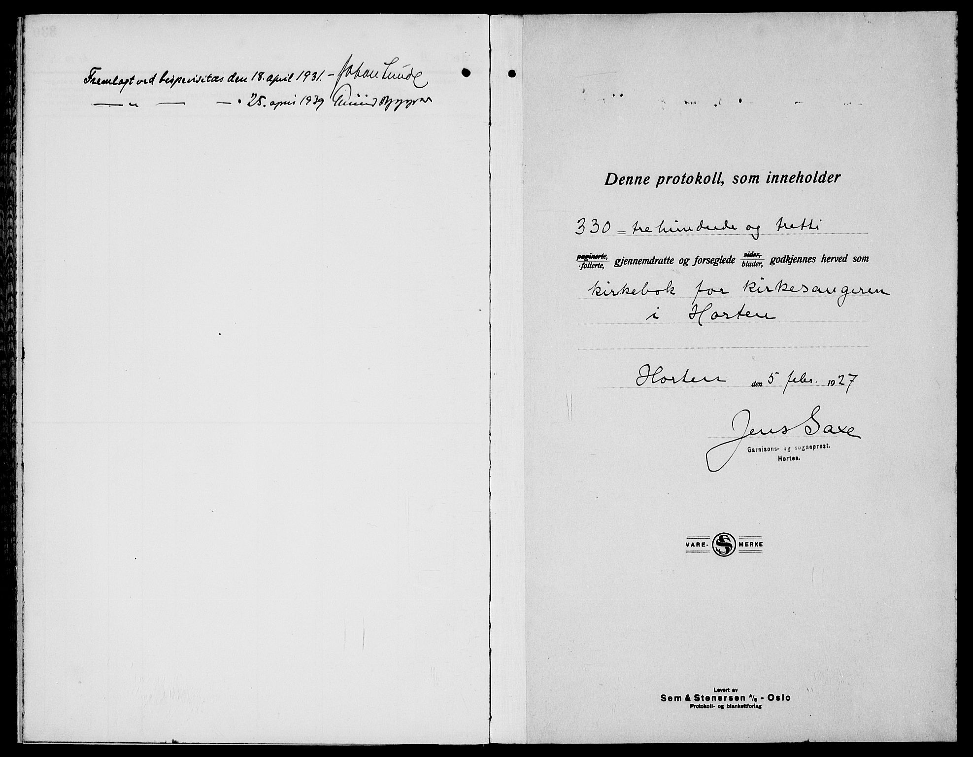 Horten kirkebøker, SAKO/A-348/G/Ga/L0009: Parish register (copy) no. 9, 1926-1936