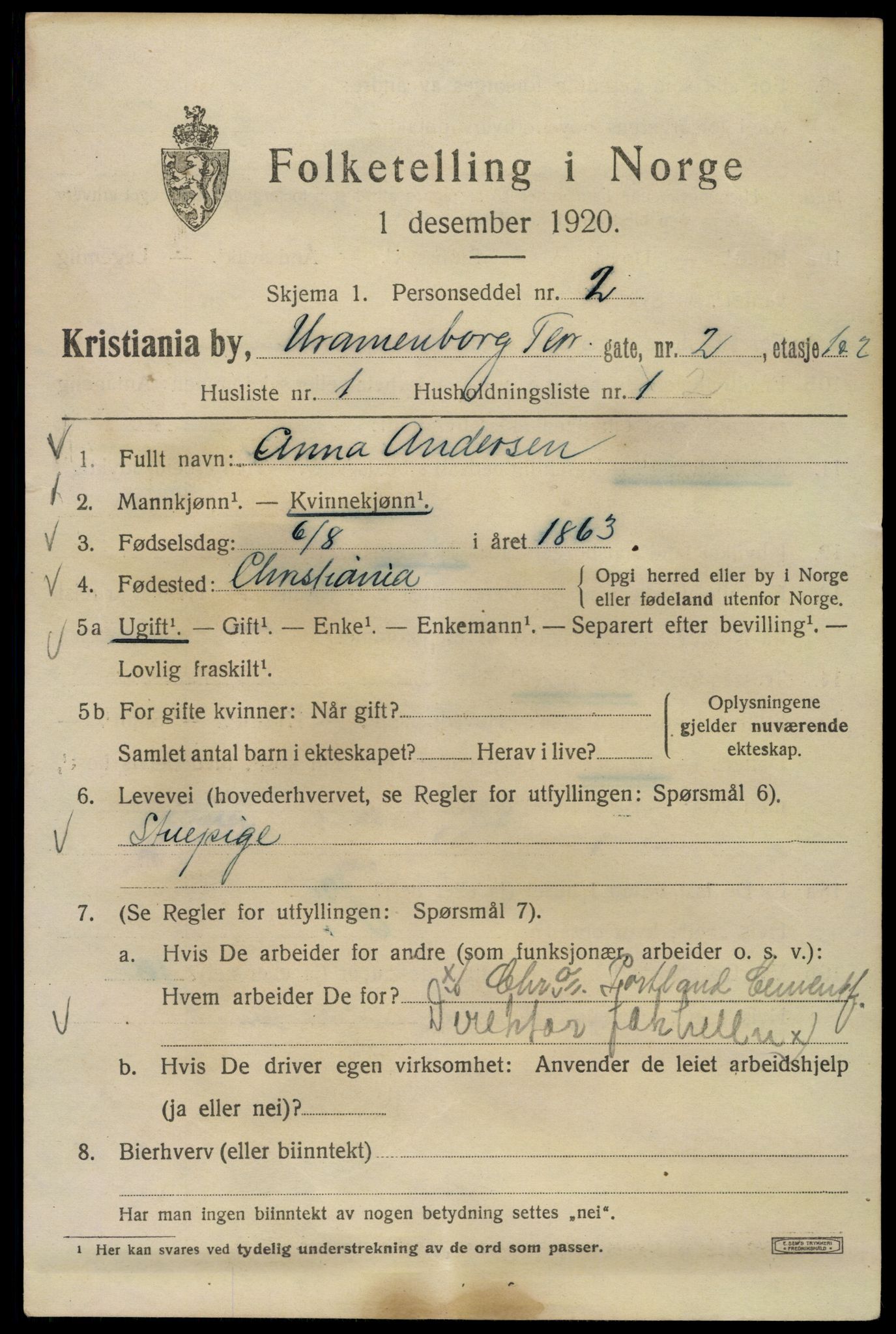 SAO, 1920 census for Kristiania, 1920, p. 618893