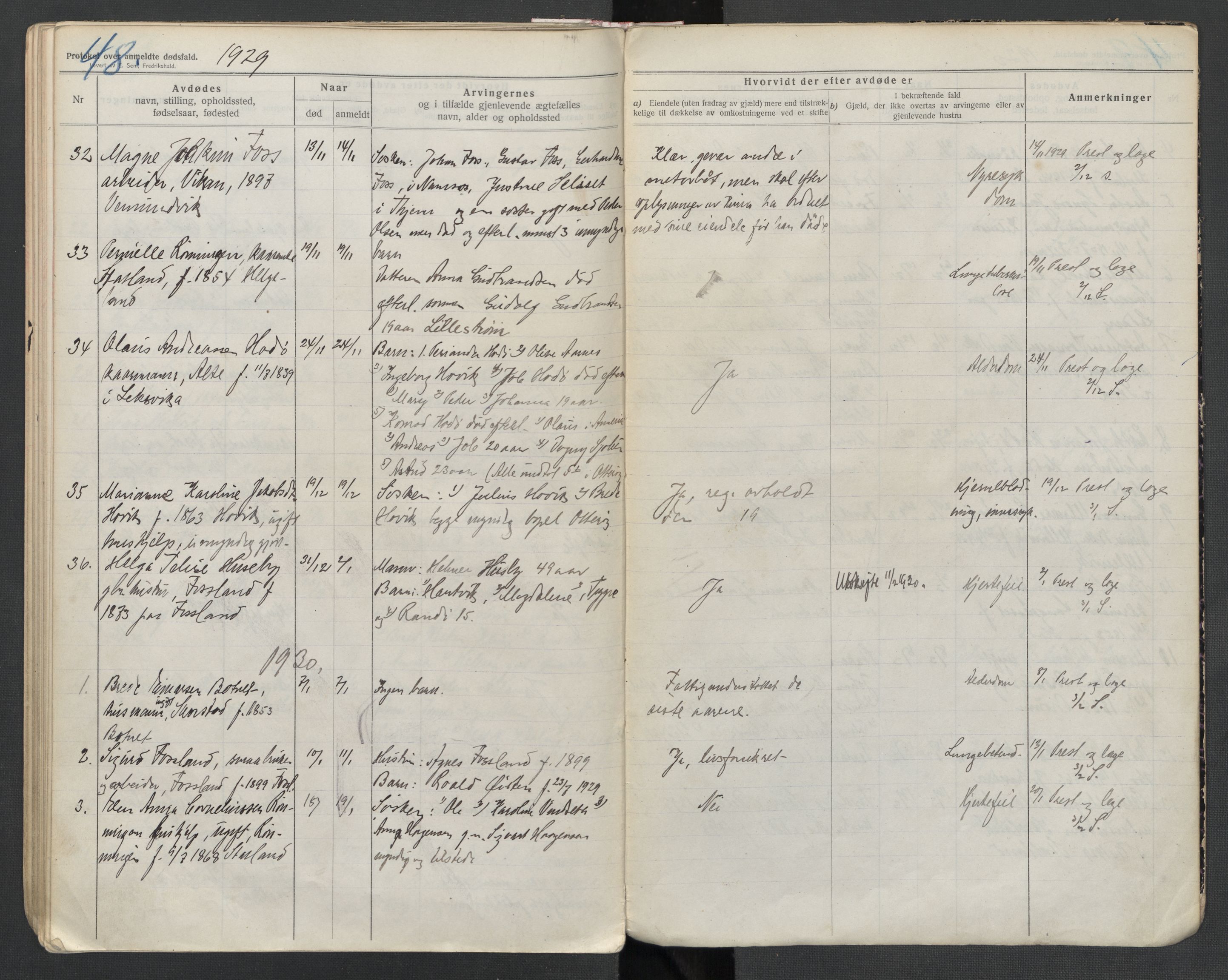 Fosnes lensmannskontor , SAT/A-1022/1/02/L0003: 2.01.03 Døsfallsjournal, 1916-1930, p. 48