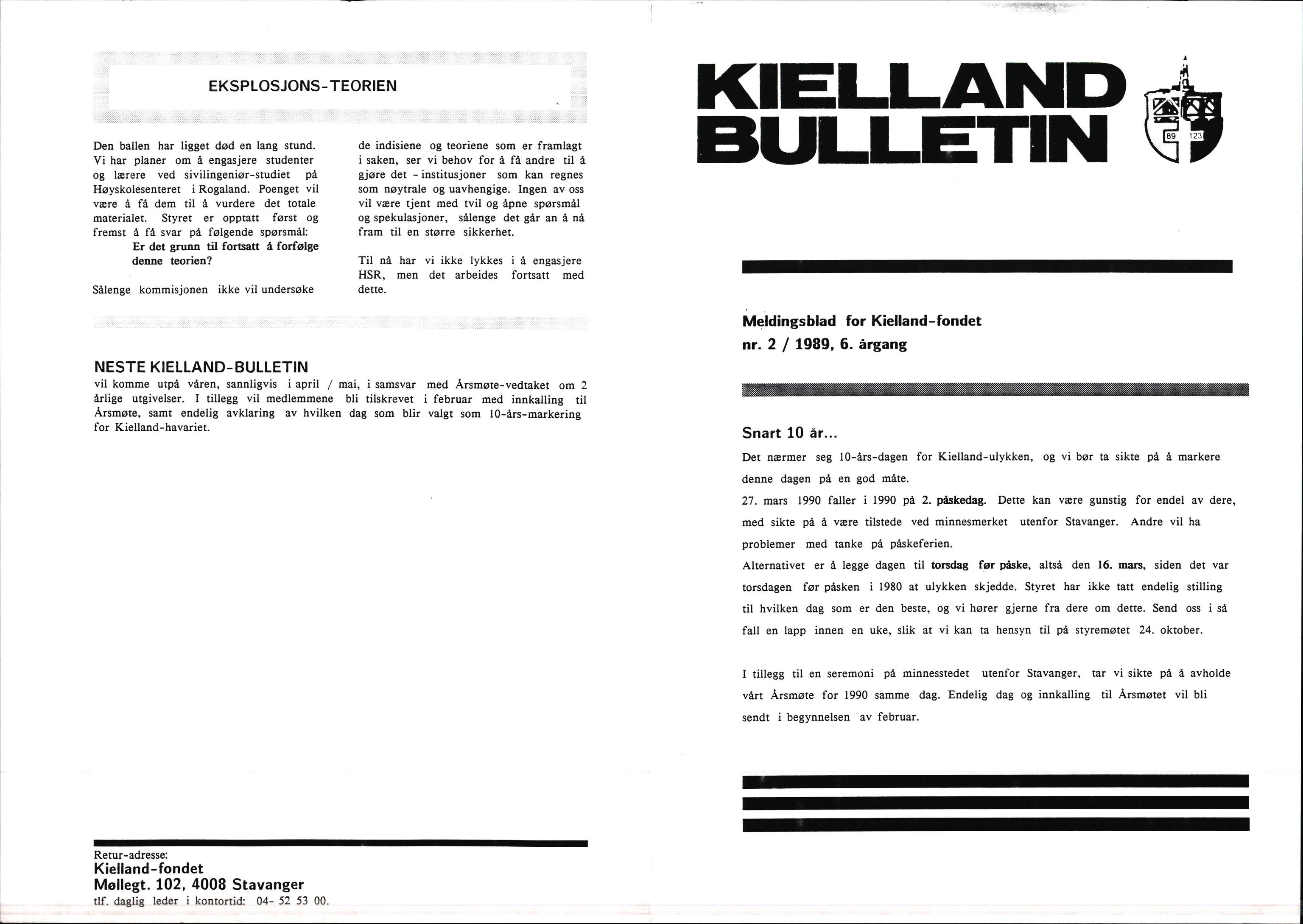 Pa 1660 - Kielland- fondet, AV/SAST-A-102242/X/Xa/L0001: Rapport til overlevende og etterlatte/ Kielland Bulletin, 1980-1998