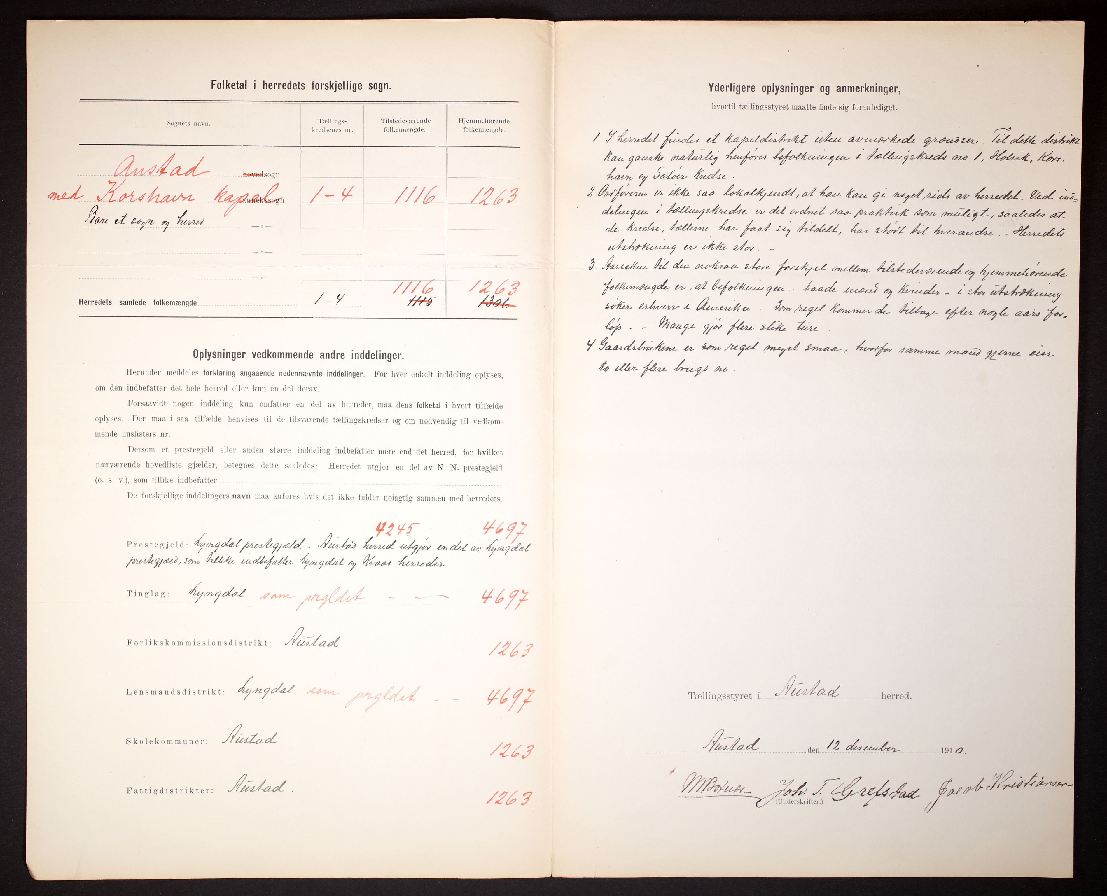 RA, 1910 census for Austad, 1910, p. 3