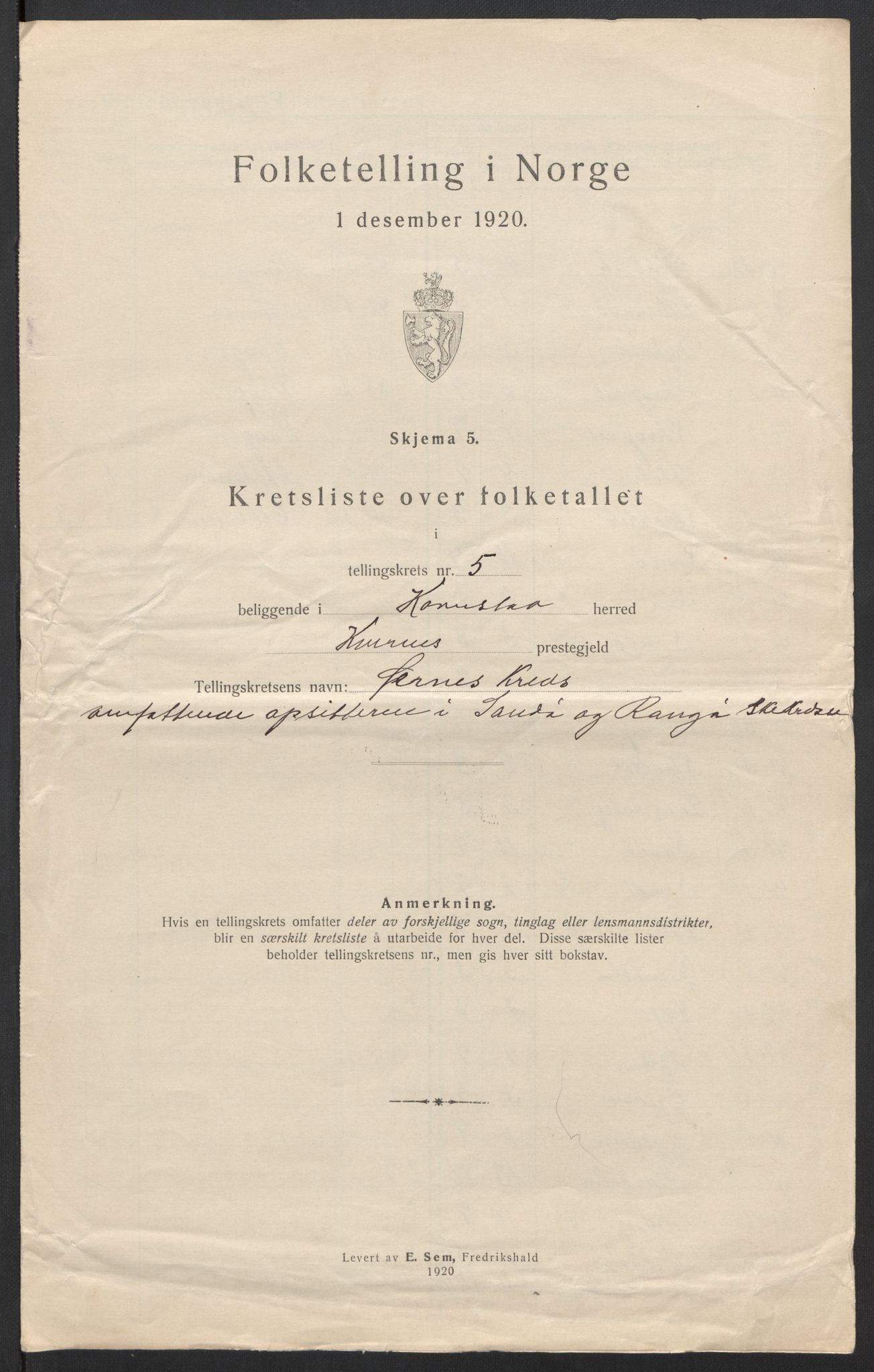 SAT, 1920 census for Kornstad, 1920, p. 18