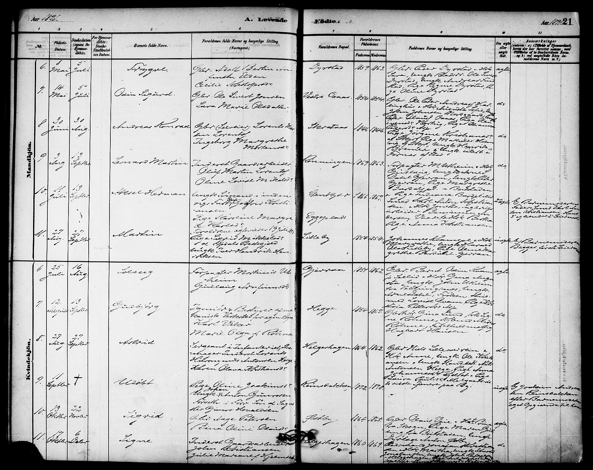 Ministerialprotokoller, klokkerbøker og fødselsregistre - Nord-Trøndelag, SAT/A-1458/740/L0378: Parish register (official) no. 740A01, 1881-1895, p. 21