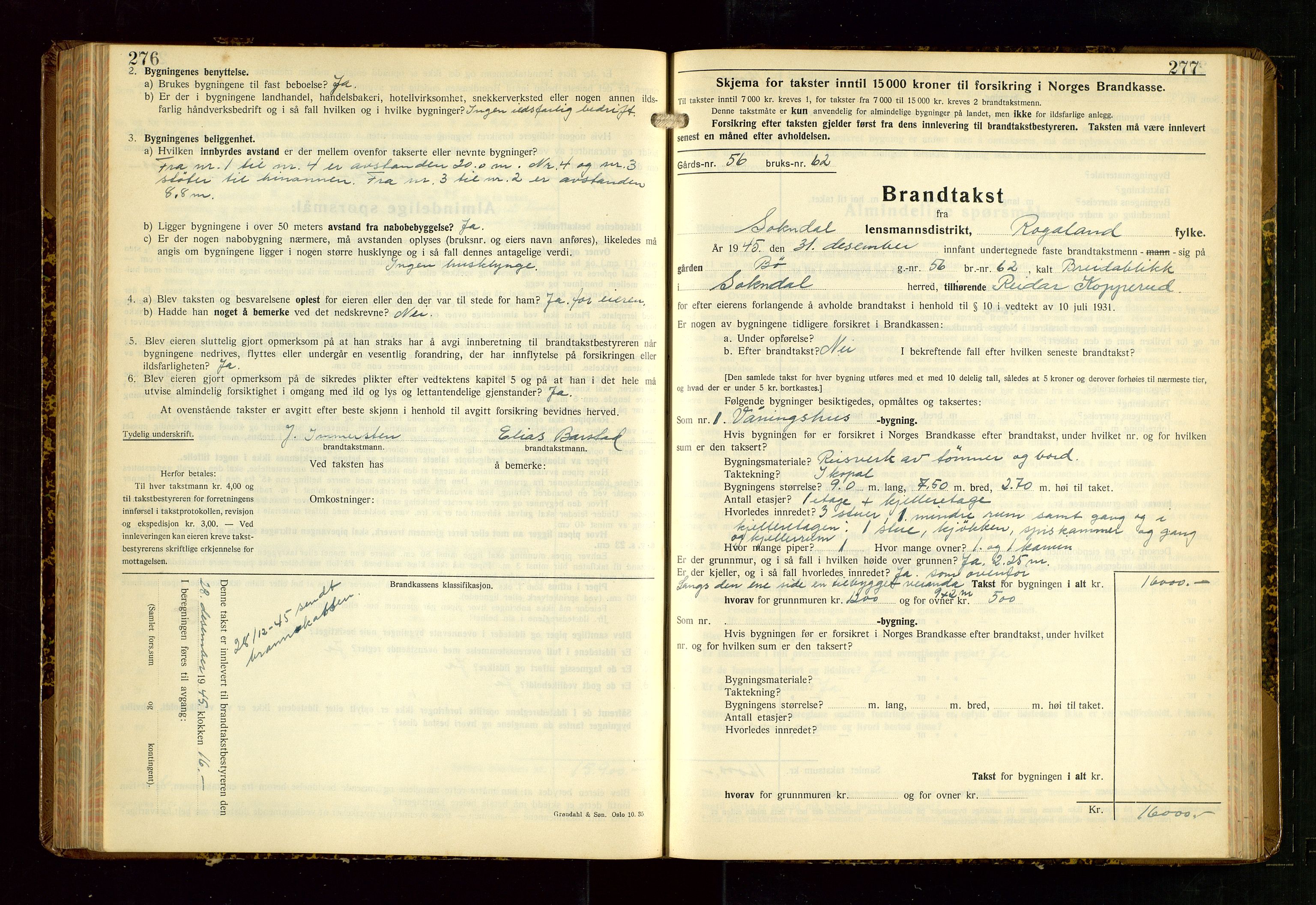 Sokndal lensmannskontor, AV/SAST-A-100417/Gob/L0008: "Brandtakst-Protokoll", 1937-1955, p. 276-277