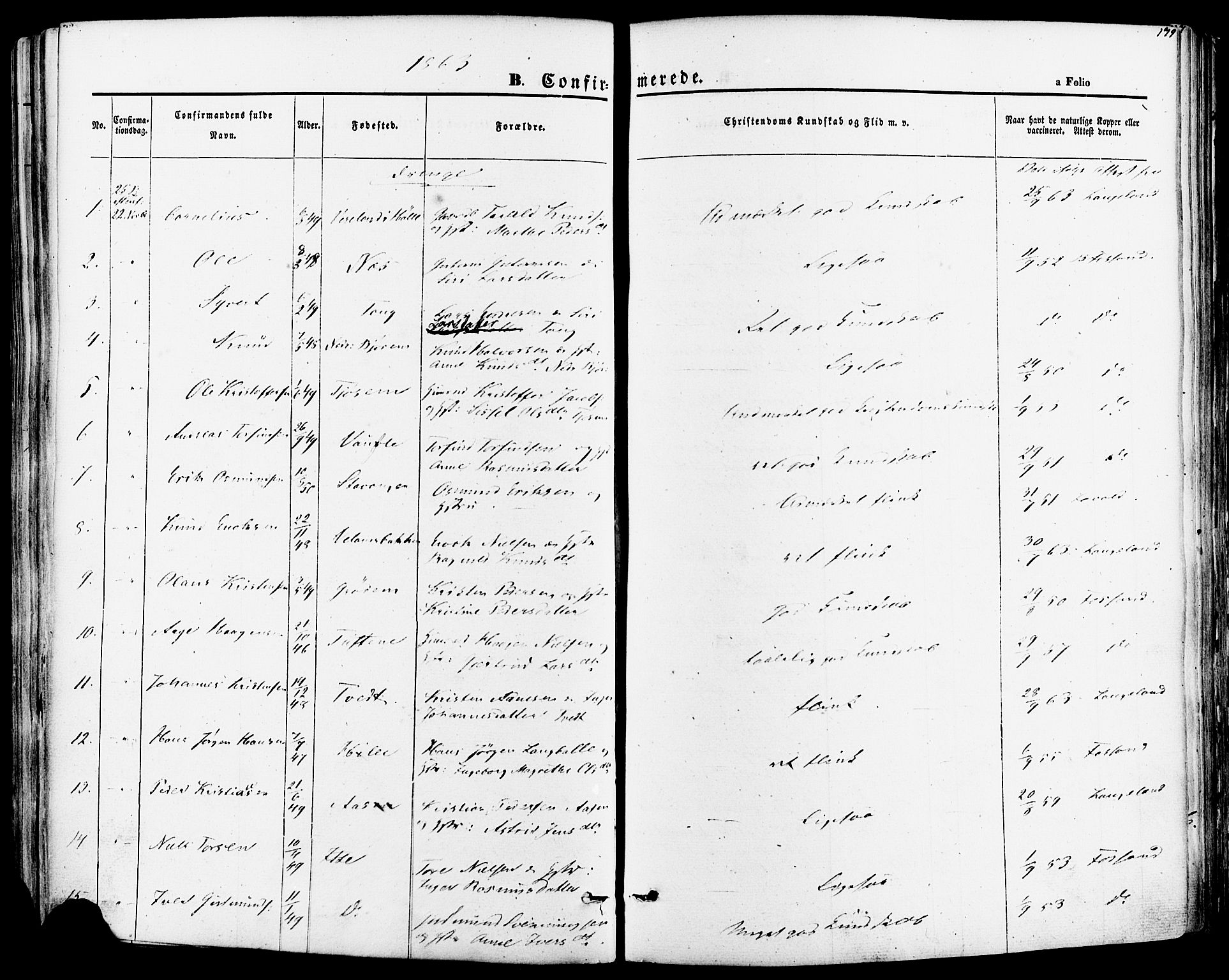 Strand sokneprestkontor, SAST/A-101828/H/Ha/Haa/L0007: Parish register (official) no. A 7, 1855-1881, p. 179