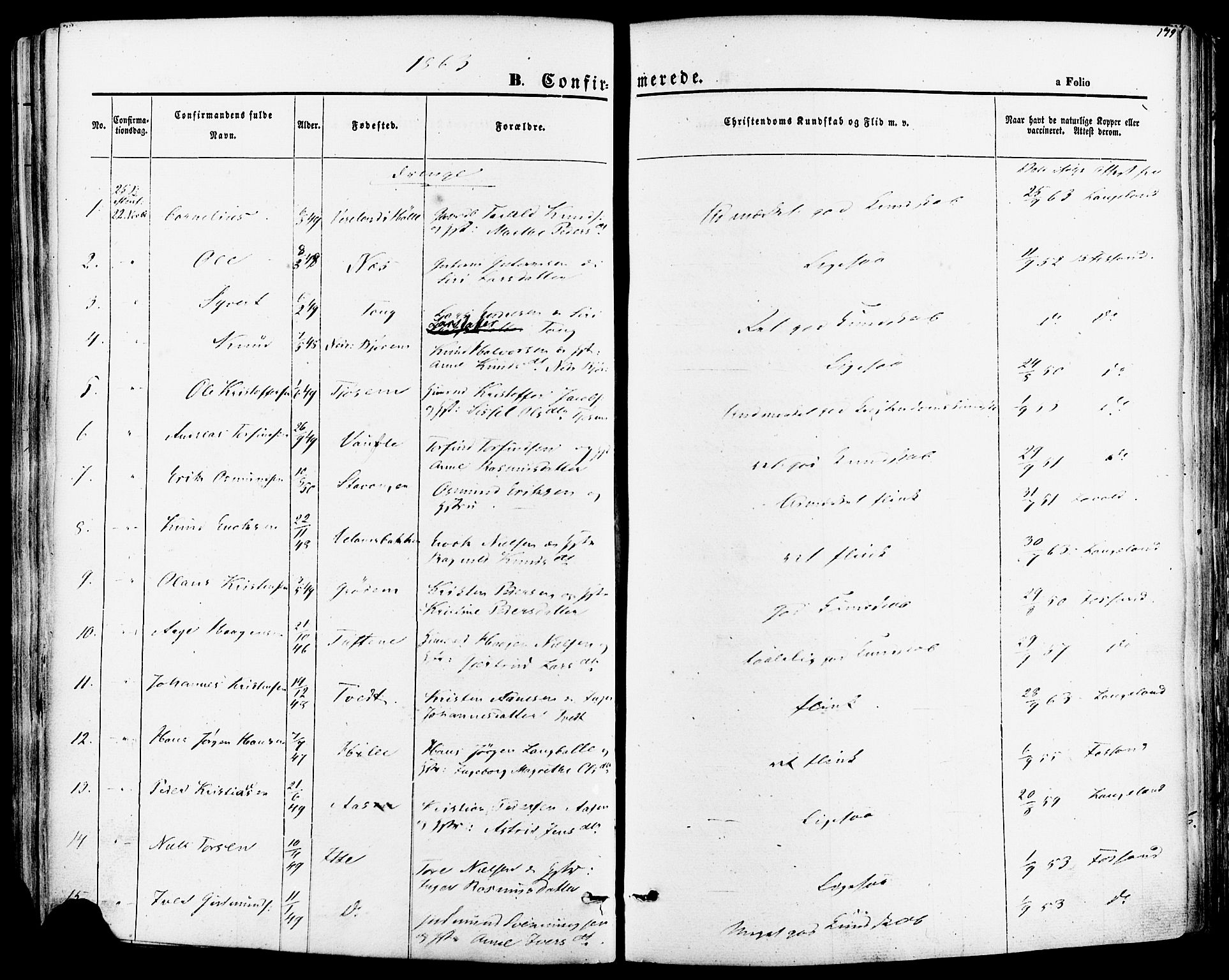 Strand sokneprestkontor, AV/SAST-A-101828/H/Ha/Haa/L0007: Parish register (official) no. A 7, 1855-1881, p. 179