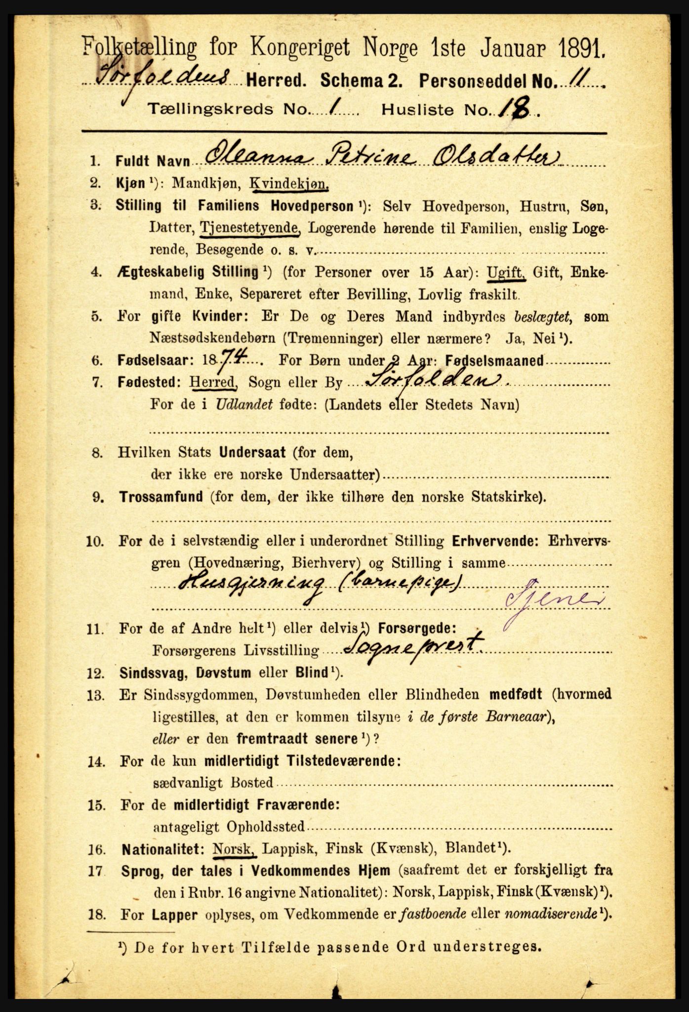 RA, 1891 census for 1845 Sørfold, 1891, p. 167