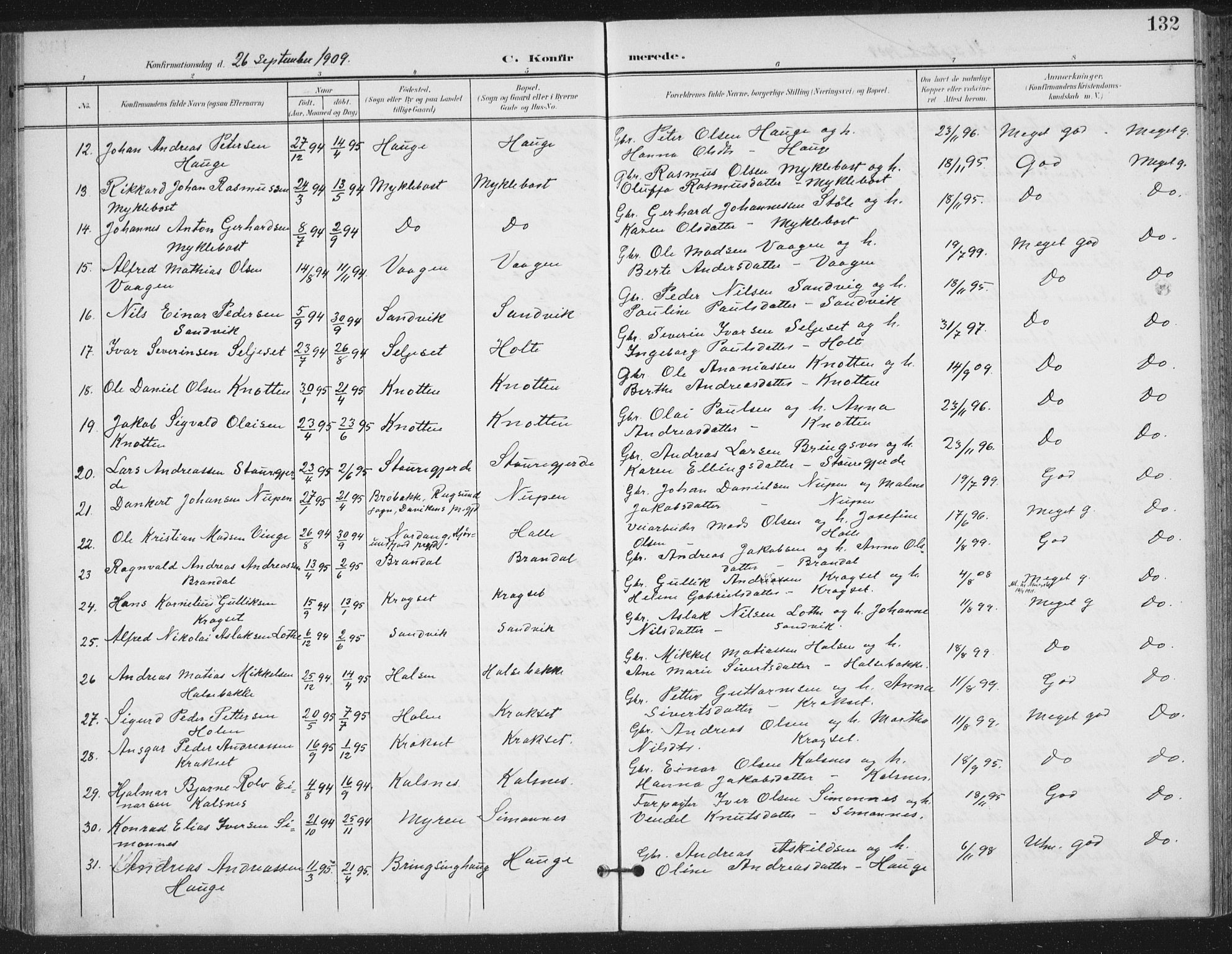 Ministerialprotokoller, klokkerbøker og fødselsregistre - Møre og Romsdal, SAT/A-1454/503/L0038: Parish register (official) no. 503A06, 1901-1917, p. 132