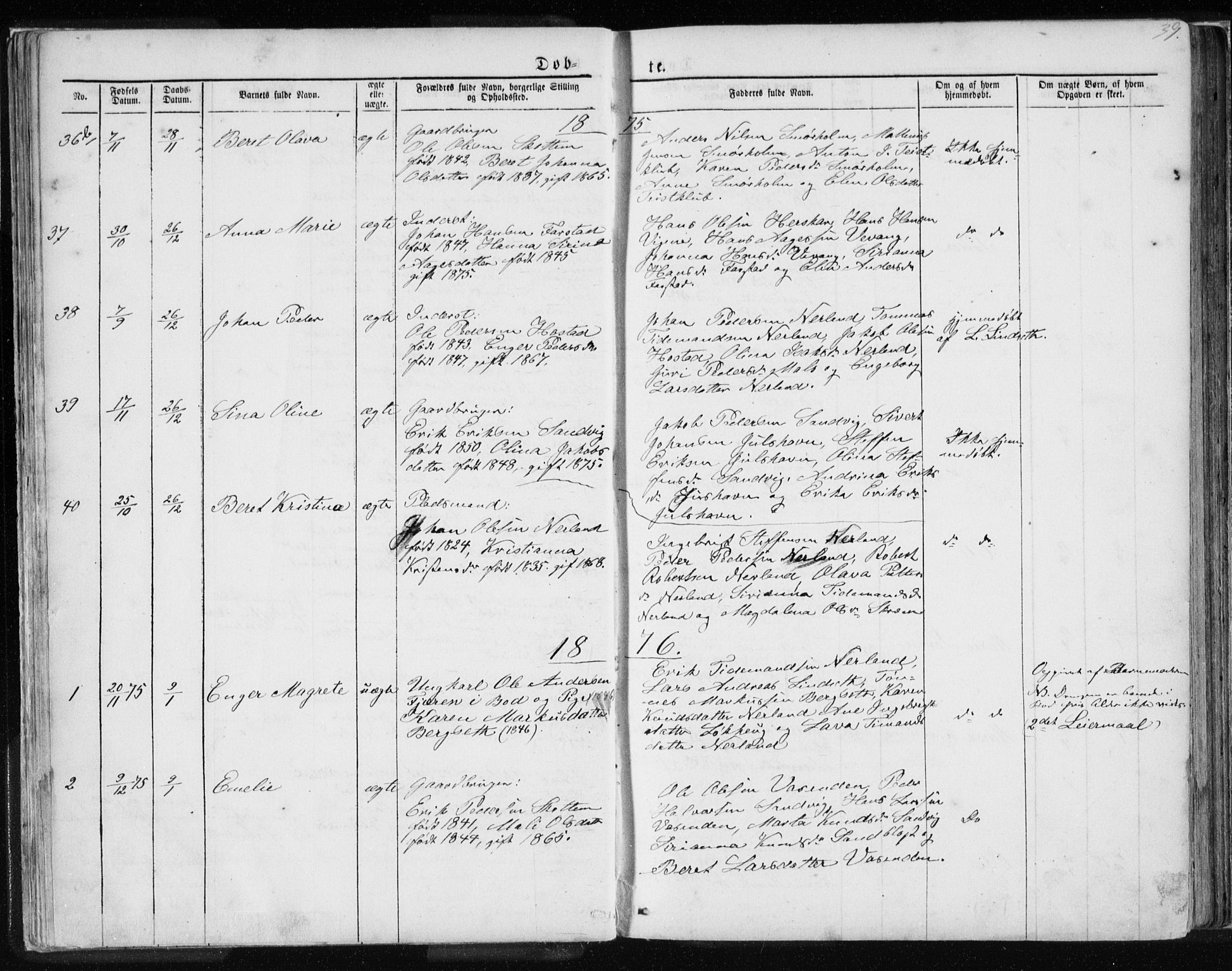 Ministerialprotokoller, klokkerbøker og fødselsregistre - Møre og Romsdal, AV/SAT-A-1454/567/L0782: Parish register (copy) no. 567C02, 1867-1886, p. 39