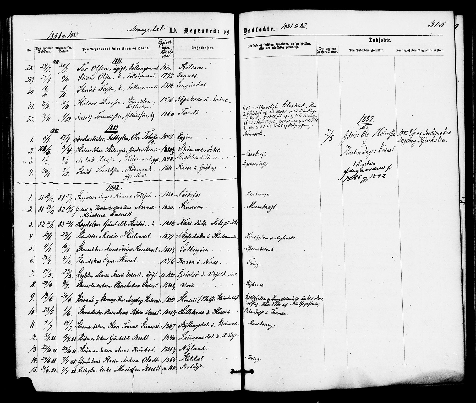 Drangedal kirkebøker, SAKO/A-258/F/Fa/L0009: Parish register (official) no. 9 /1, 1872-1884, p. 305