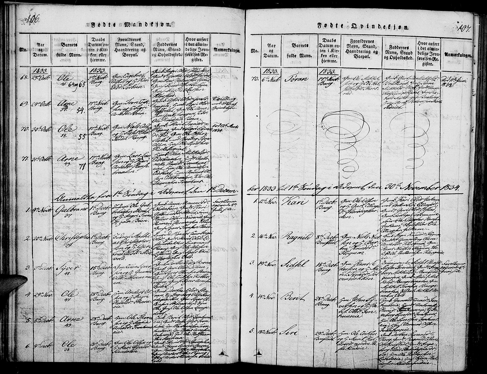 Sør-Aurdal prestekontor, SAH/PREST-128/H/Ha/Haa/L0003: Parish register (official) no. 3, 1825-1840, p. 106-107