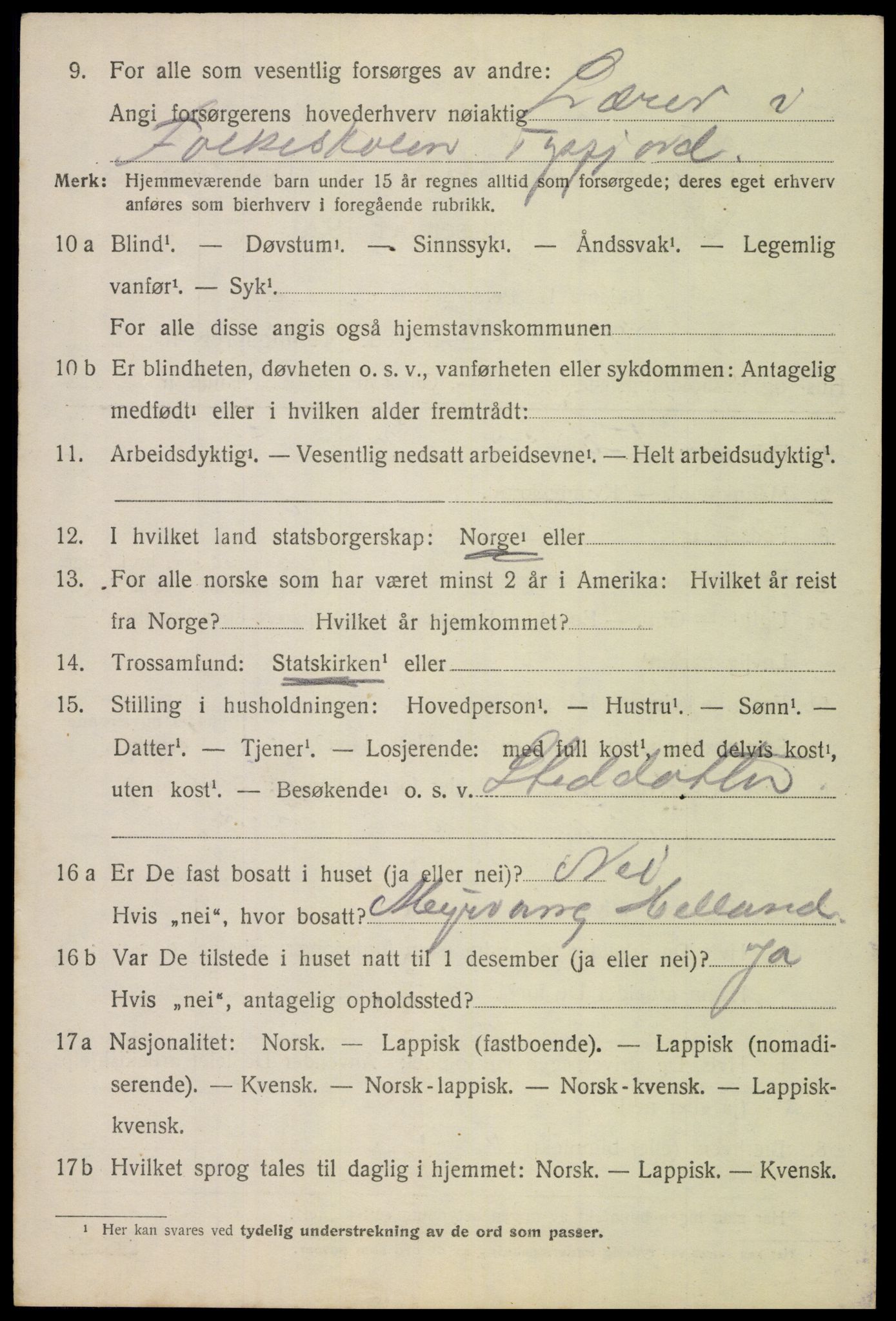 SAT, 1920 census for Tysfjord, 1920, p. 6256