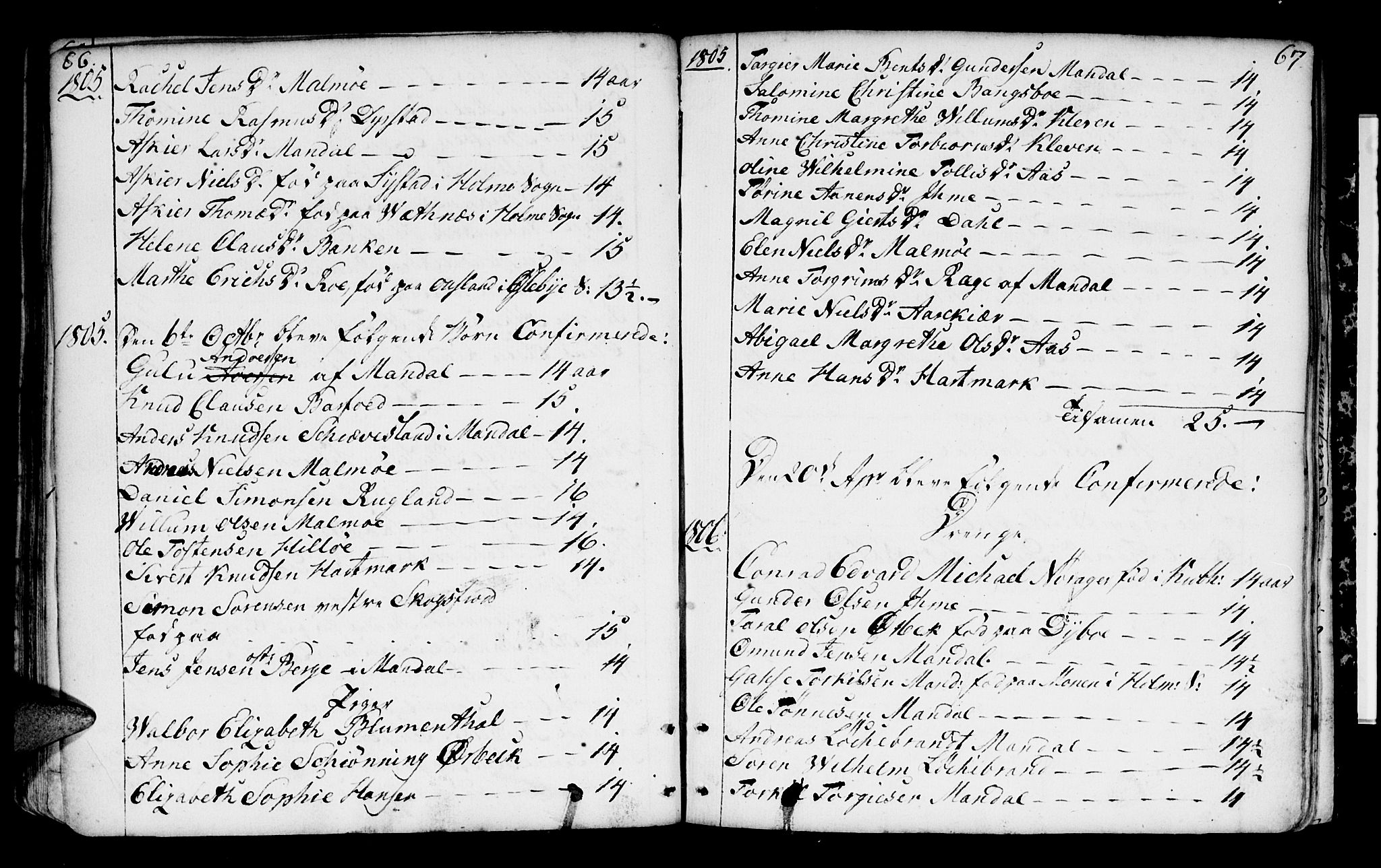 Mandal sokneprestkontor, SAK/1111-0030/F/Fa/Faa/L0004: Parish register (official) no. A 4, 1745-1817, p. 66-67