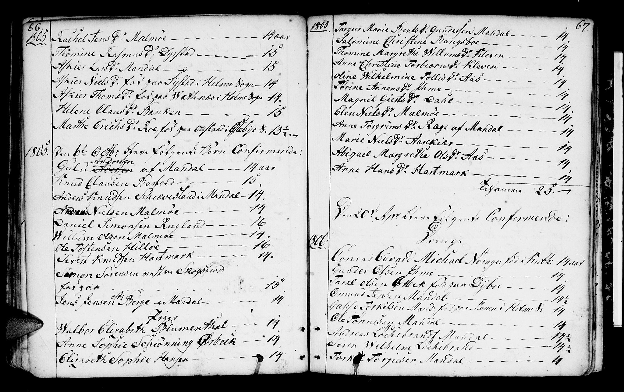 Mandal sokneprestkontor, AV/SAK-1111-0030/F/Fa/Faa/L0004: Parish register (official) no. A 4, 1745-1817, p. 66-67