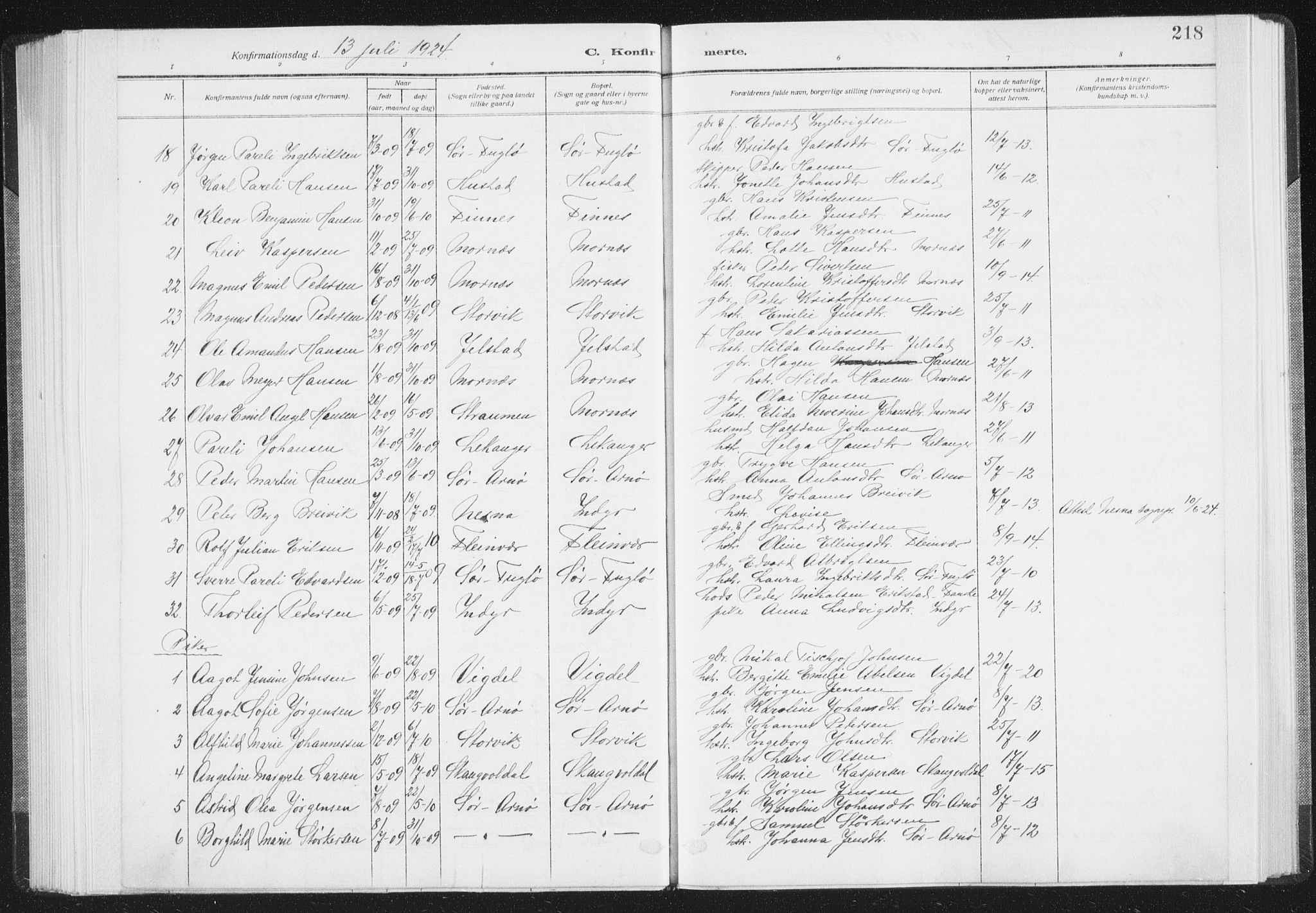 Ministerialprotokoller, klokkerbøker og fødselsregistre - Nordland, AV/SAT-A-1459/805/L0104: Parish register (official) no. 805A09, 1909-1926, p. 218