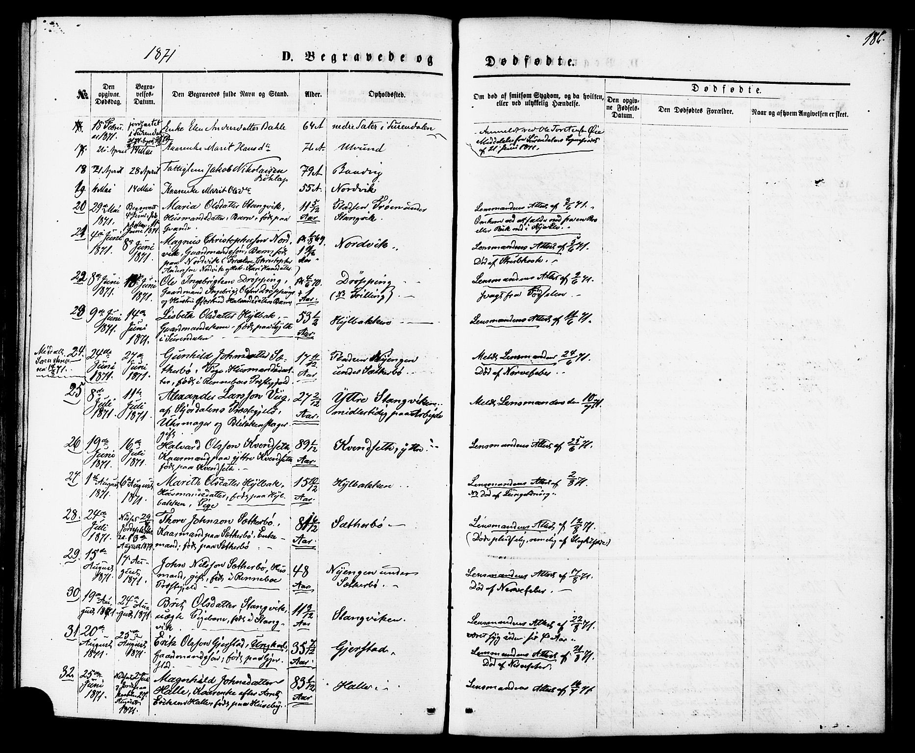 Ministerialprotokoller, klokkerbøker og fødselsregistre - Møre og Romsdal, AV/SAT-A-1454/592/L1027: Parish register (official) no. 592A05, 1865-1878, p. 186