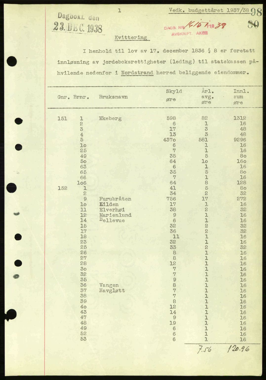 Aker herredsskriveri, AV/SAO-A-10896/G/Gb/Gba/Gbab/L0028: Mortgage book no. A157, 1938-1939, Diary no: : 16151/1938