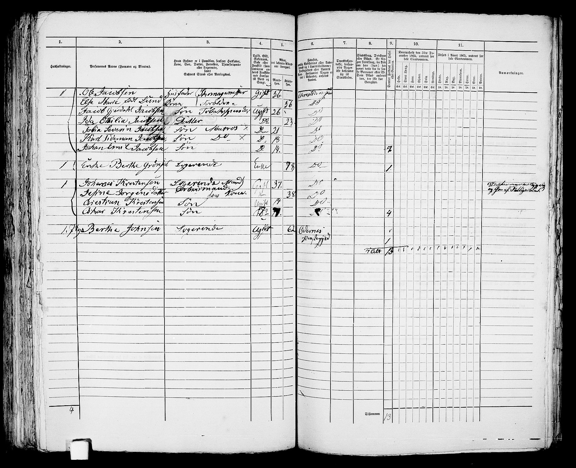 RA, 1865 census for Kristiansand, 1865, p. 327