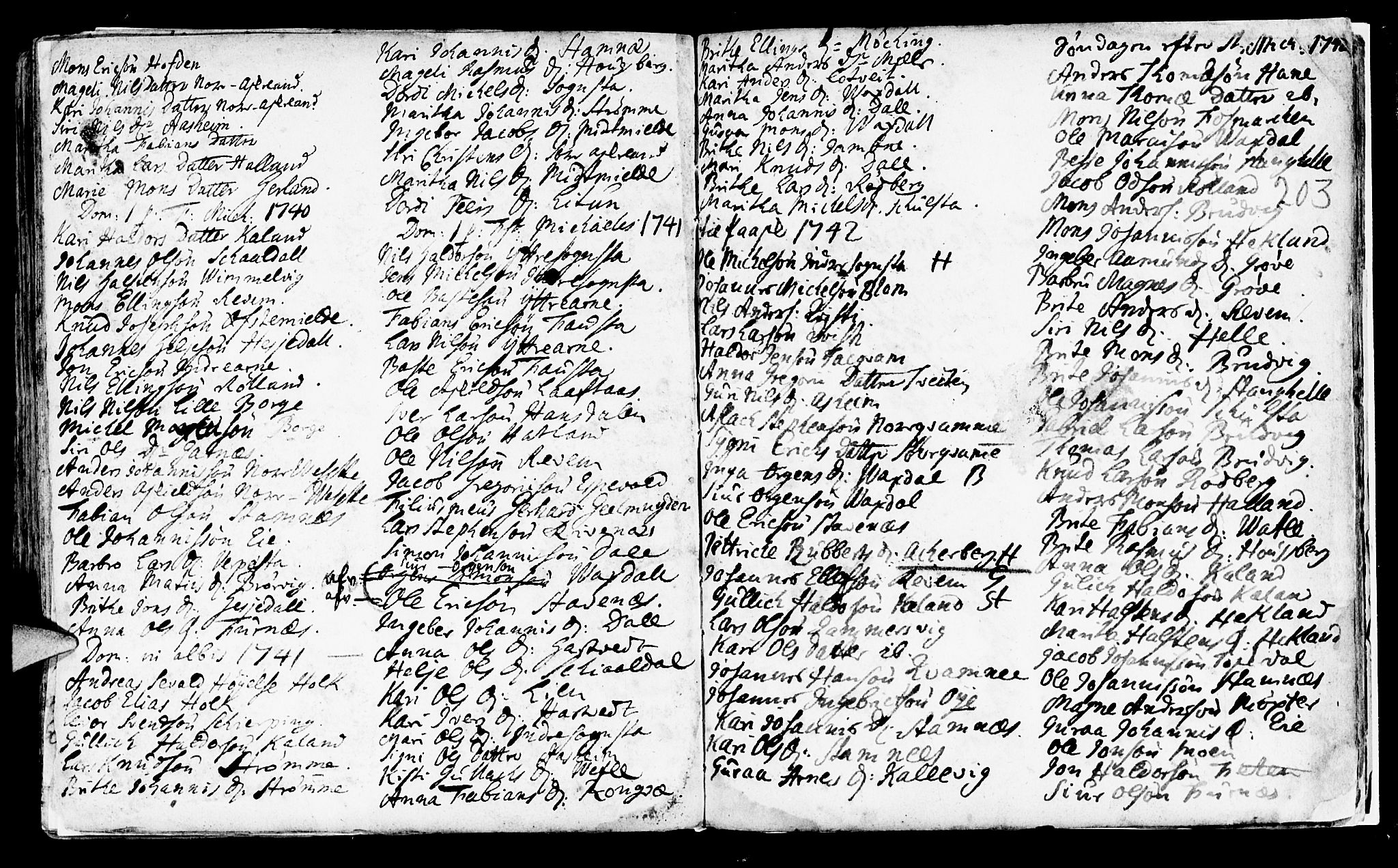 Haus sokneprestembete, SAB/A-75601/H/Haa: Parish register (official) no. A 5, 1733-1747, p. 203