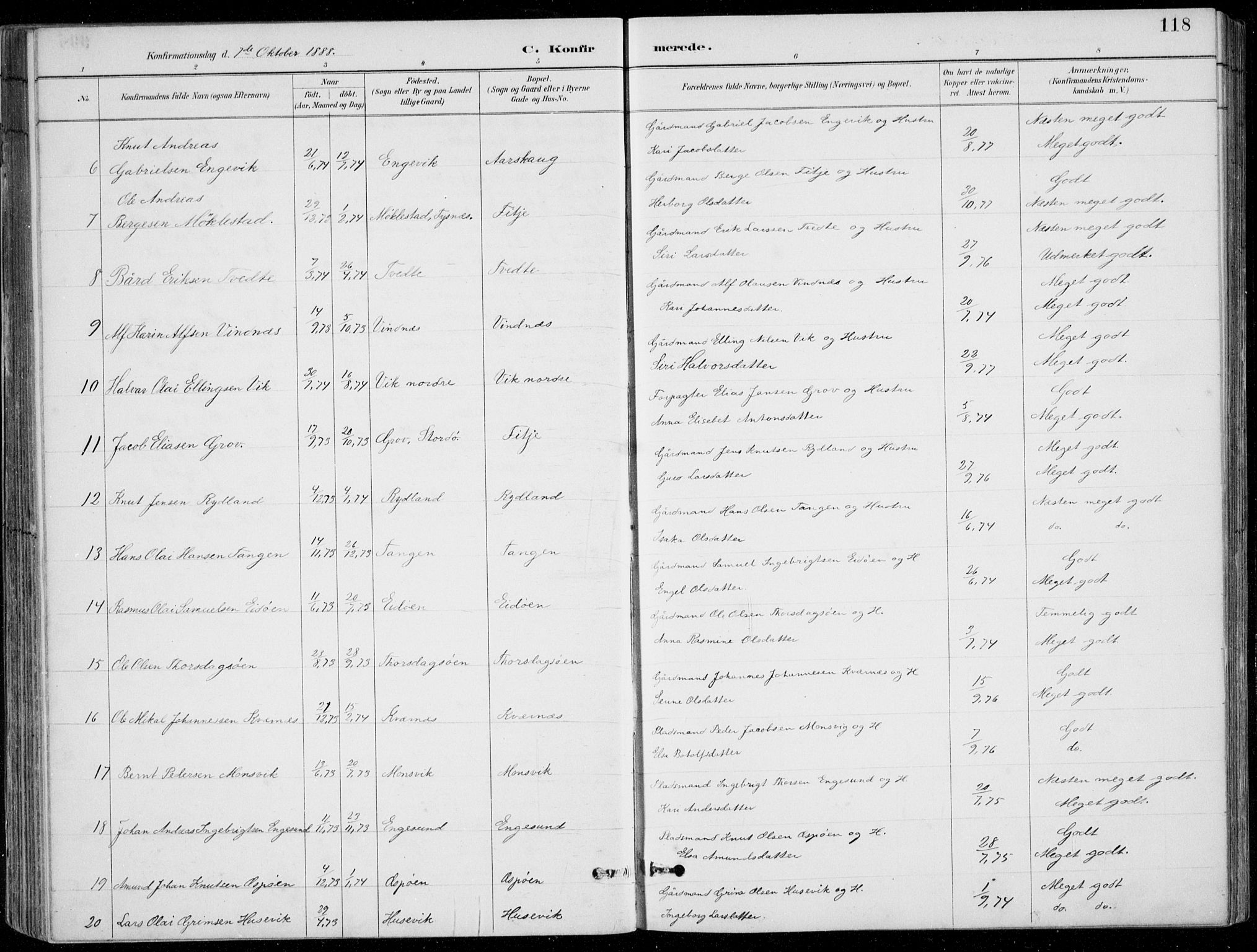 Fitjar sokneprestembete, AV/SAB-A-99926: Parish register (copy) no. A 2, 1887-1906, p. 118