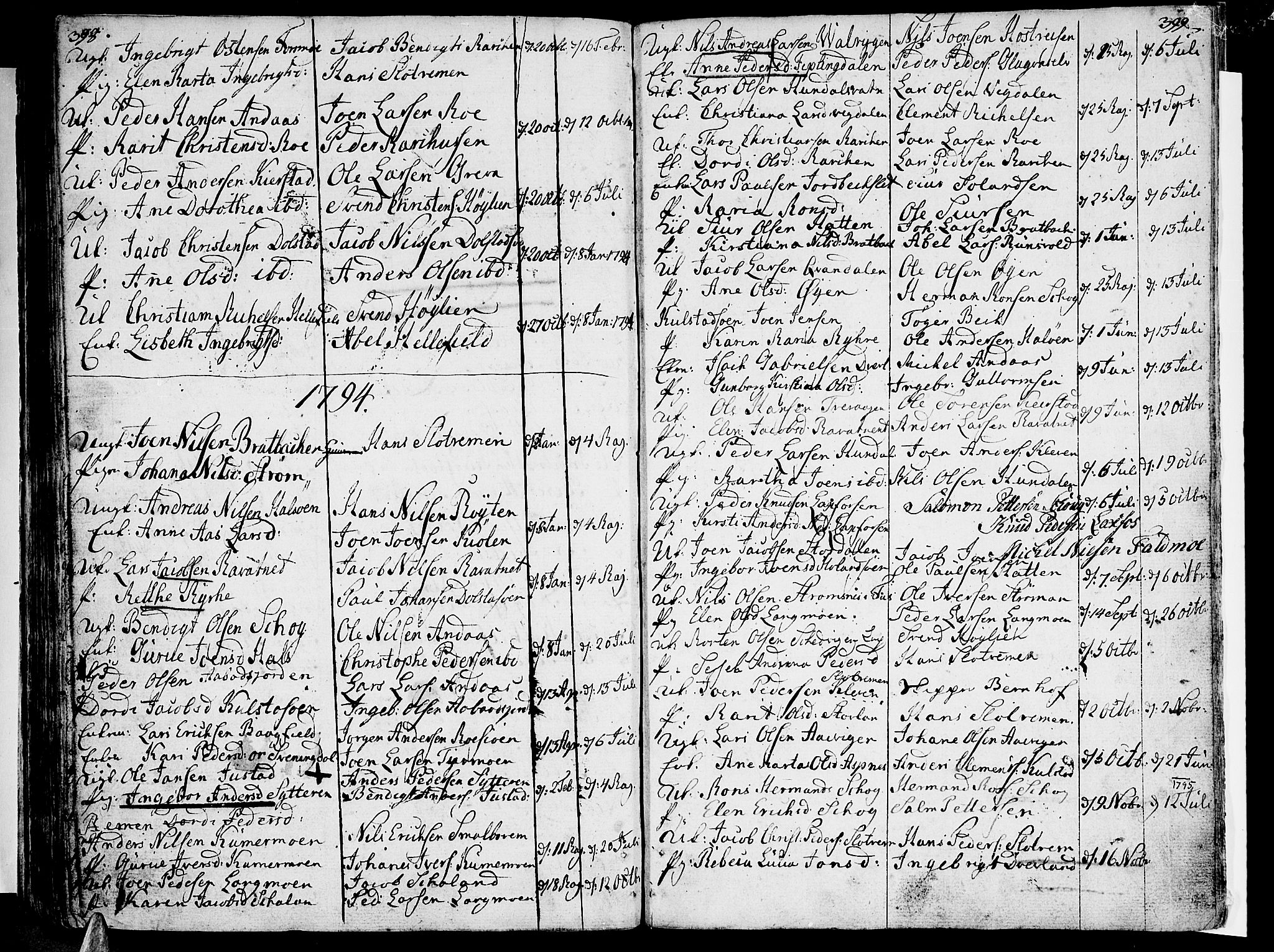 Ministerialprotokoller, klokkerbøker og fødselsregistre - Nordland, SAT/A-1459/820/L0286: Parish register (official) no. 820A07, 1780-1799, p. 398-399
