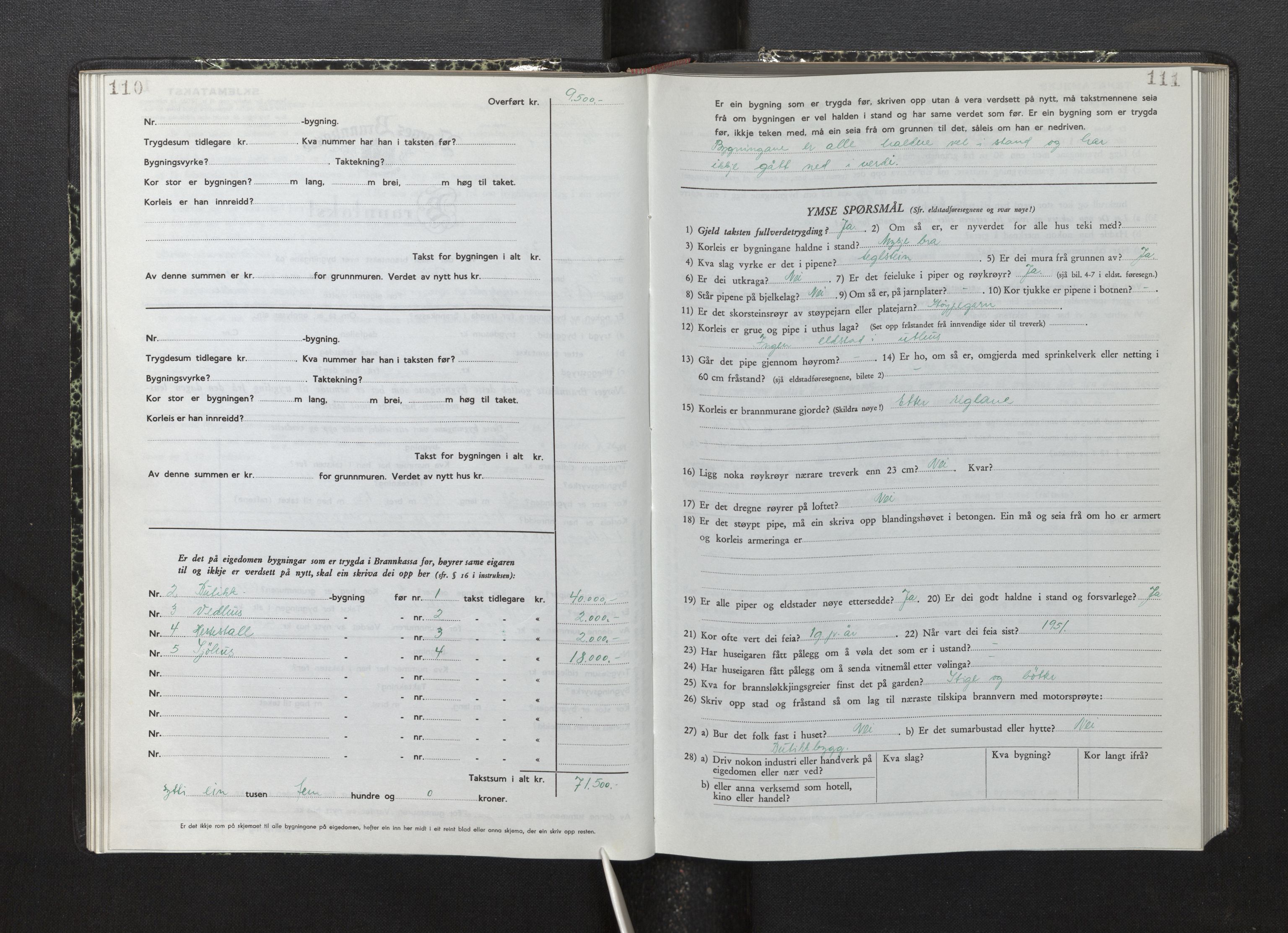 Lensmannen i Fjelberg, SAB/A-32101/0012/L0008: Branntakstprotokoll, skjematakst, 1949-1955, p. 110-111