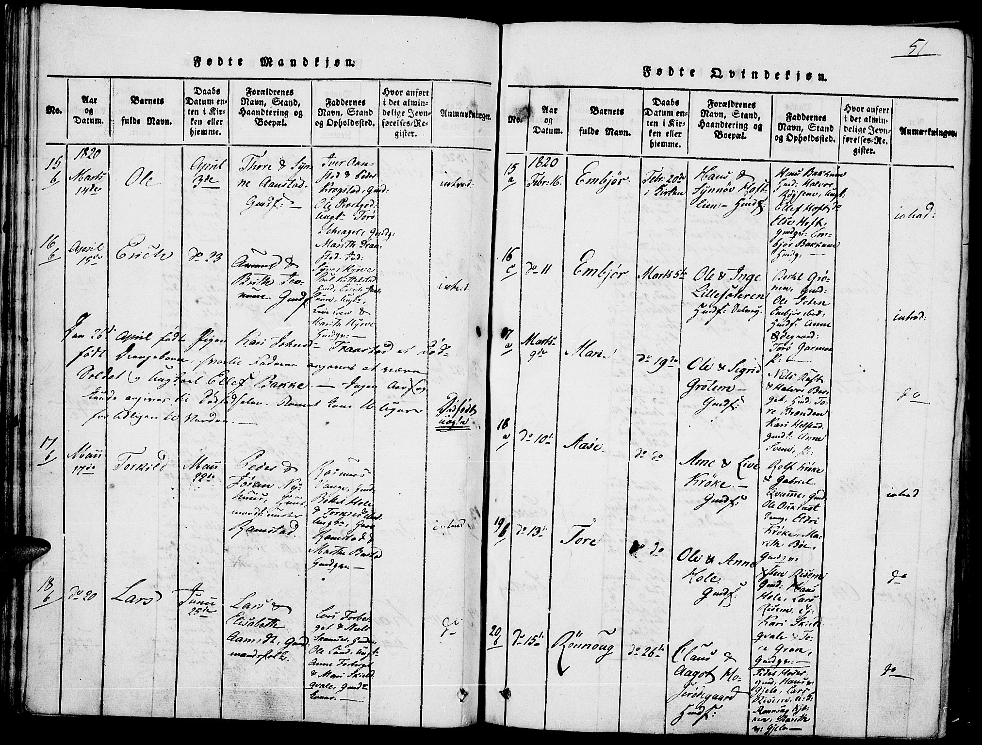 Lom prestekontor, SAH/PREST-070/K/L0004: Parish register (official) no. 4, 1815-1825, p. 51