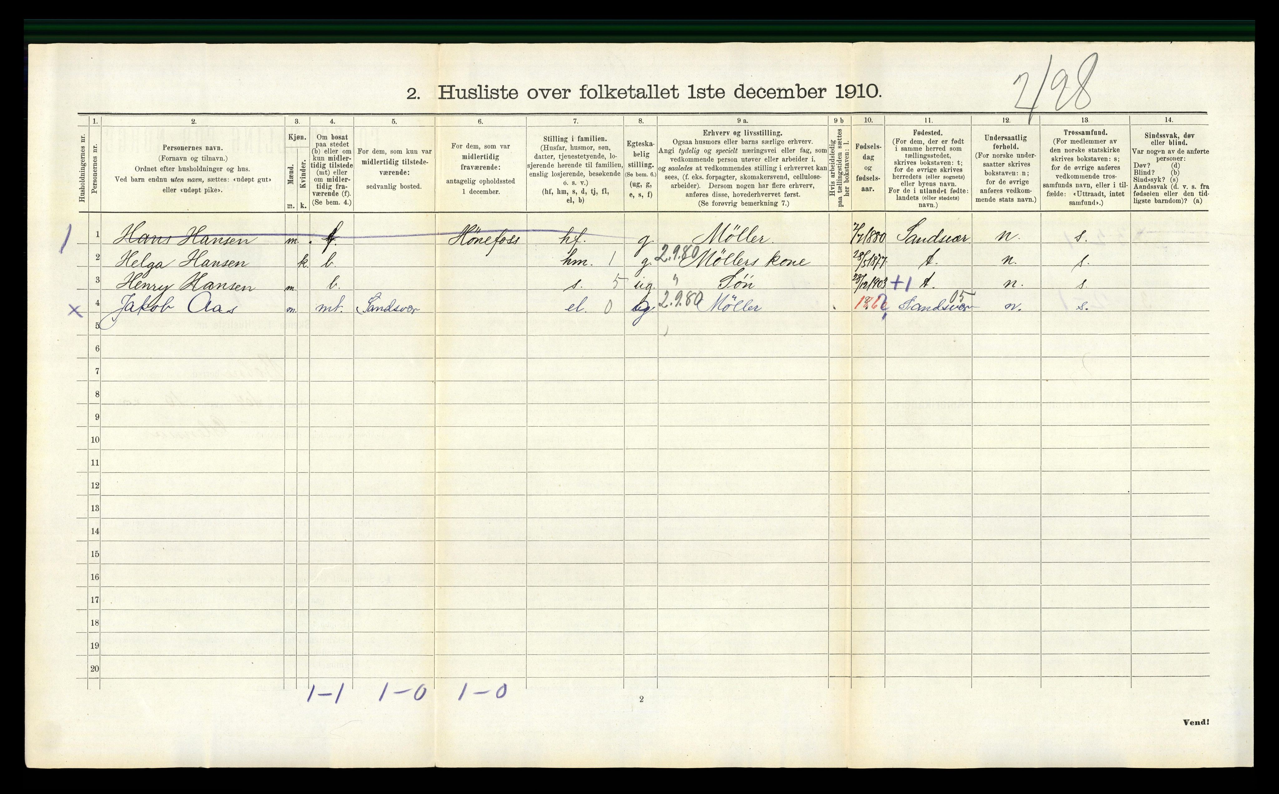 RA, 1910 census for Botne, 1910, p. 781