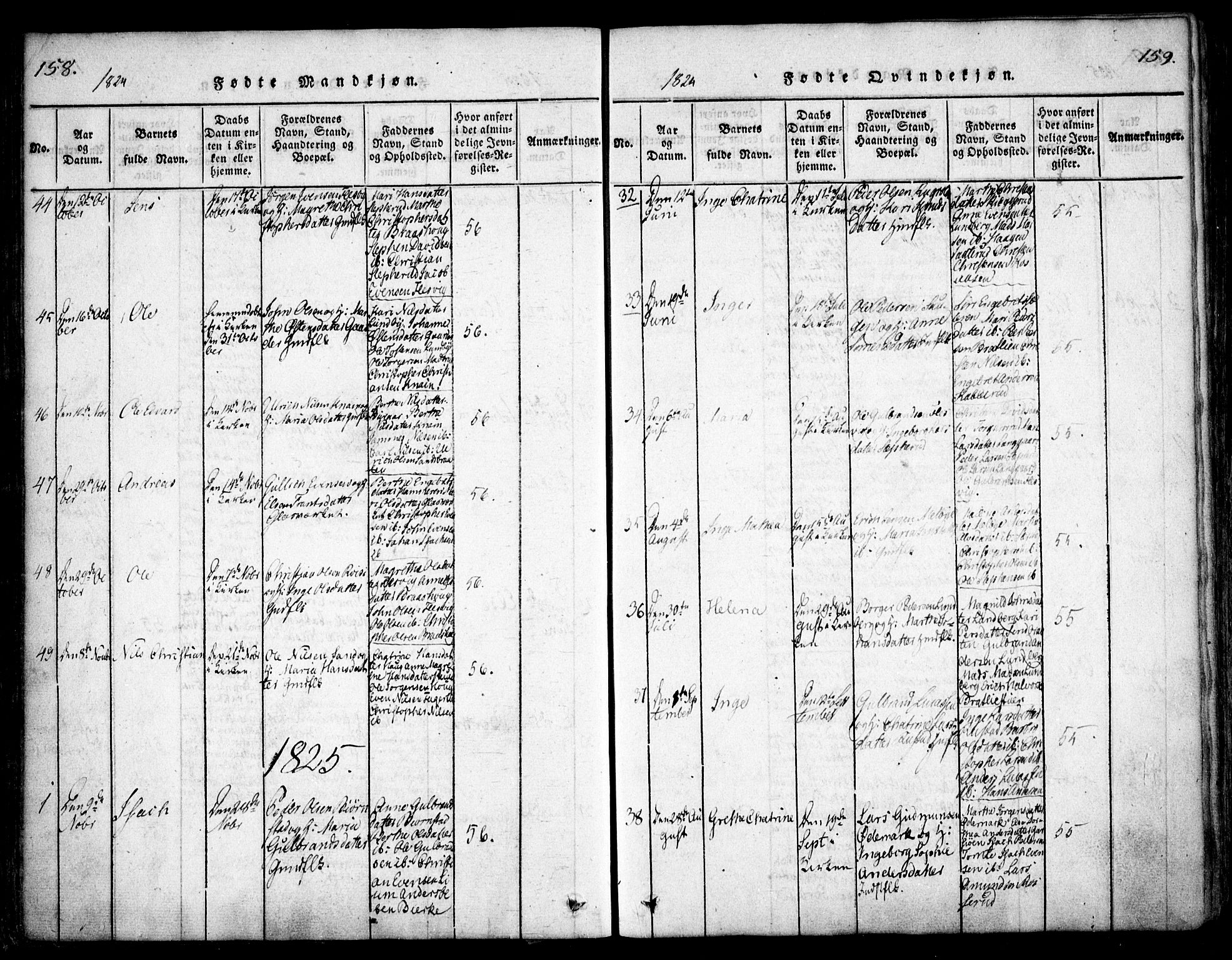 Hurdal prestekontor Kirkebøker, AV/SAO-A-10889/F/Fa/L0003: Parish register (official) no. I 3, 1815-1828, p. 158-159