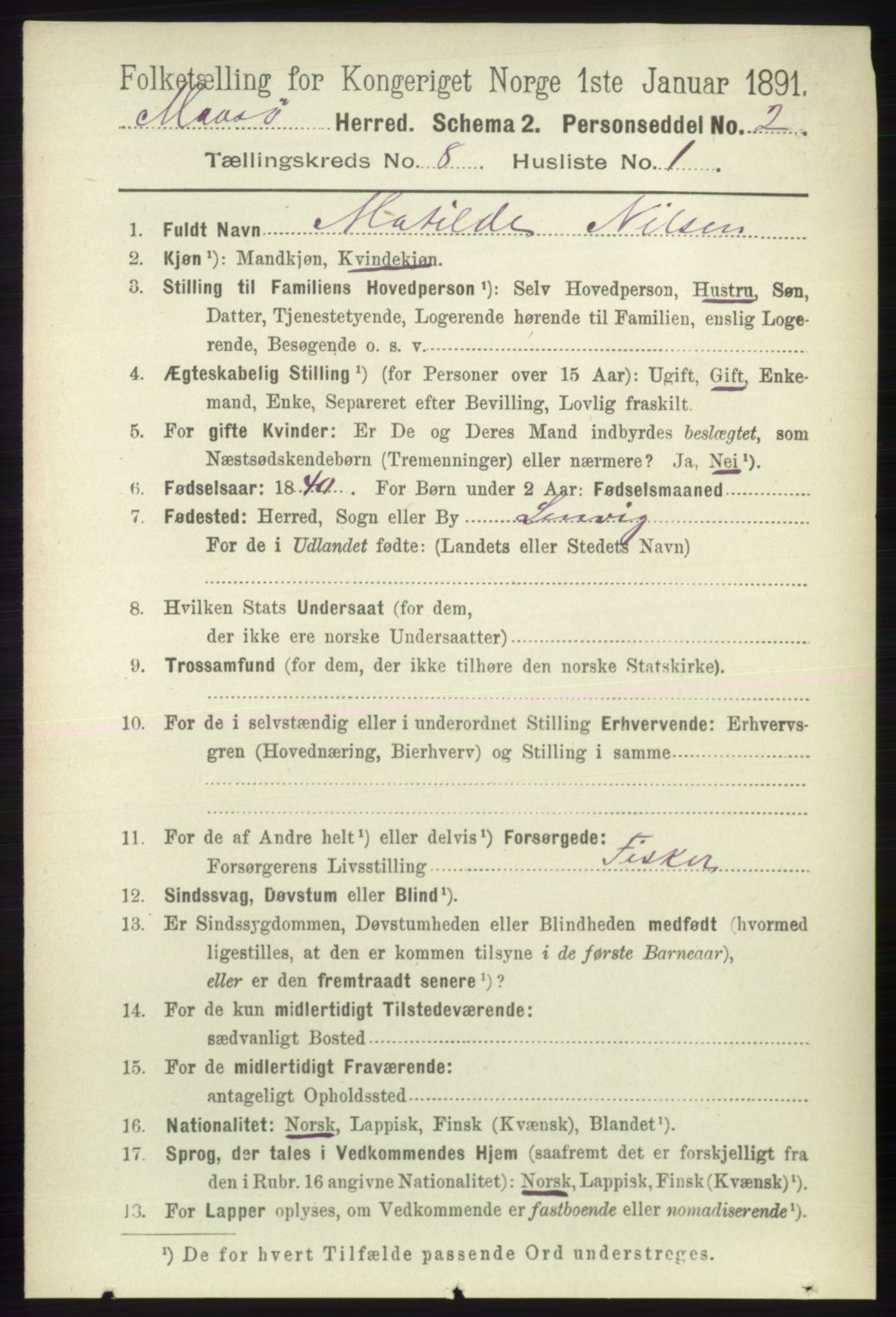 RA, 1891 census for 2018 Måsøy, 1891, p. 1523