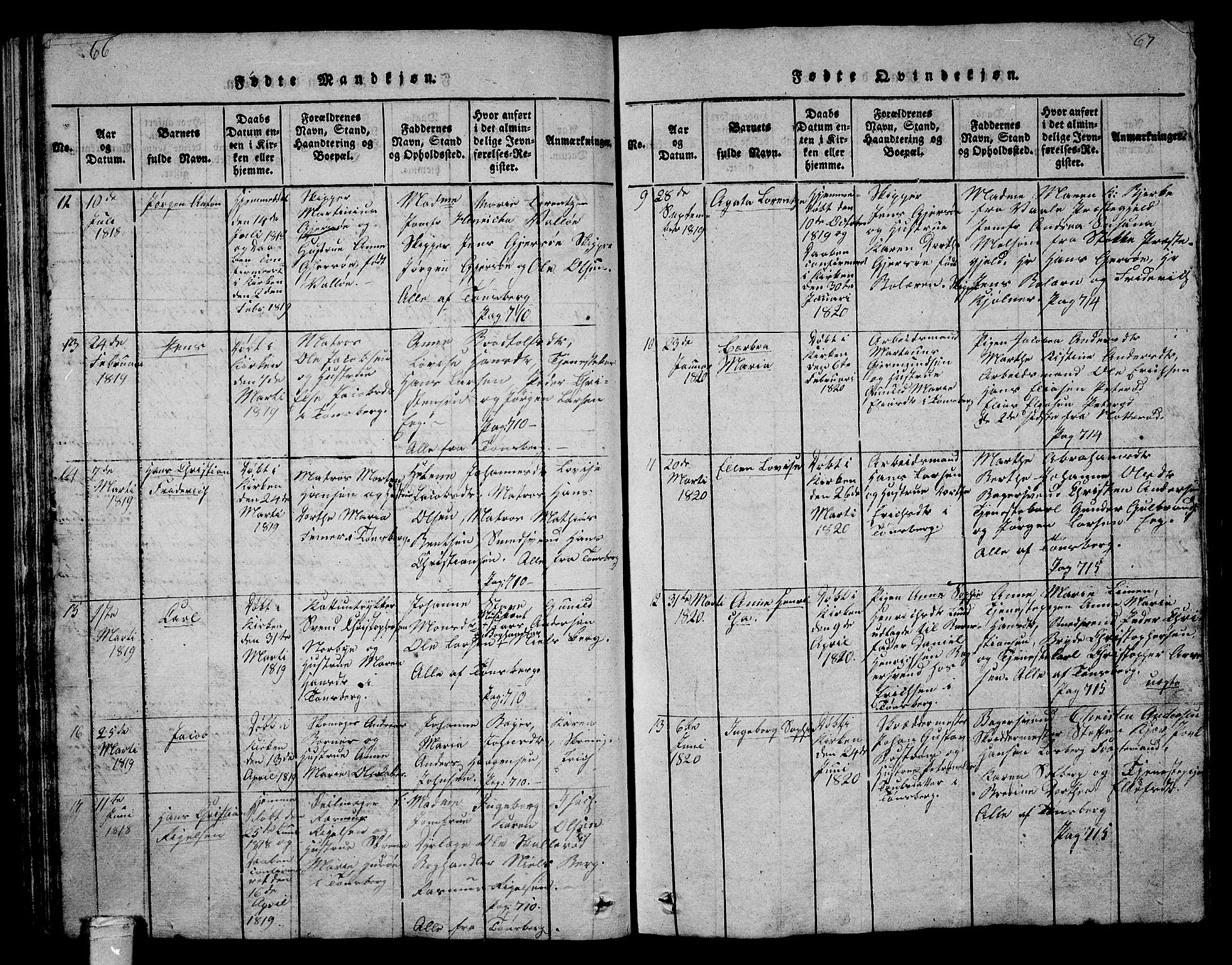 Tønsberg kirkebøker, AV/SAKO-A-330/G/Ga/L0001: Parish register (copy) no. 1, 1813-1826, p. 66-67