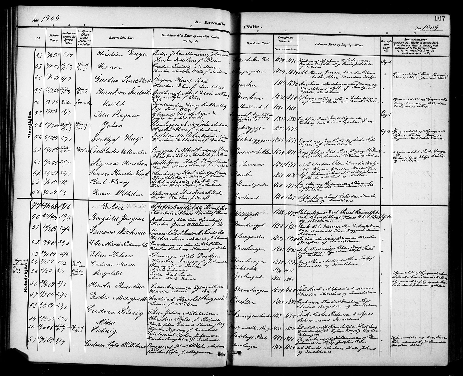 Halden prestekontor Kirkebøker, SAO/A-10909/G/Ga/L0010: Parish register (copy) no. 10, 1900-1923, p. 107