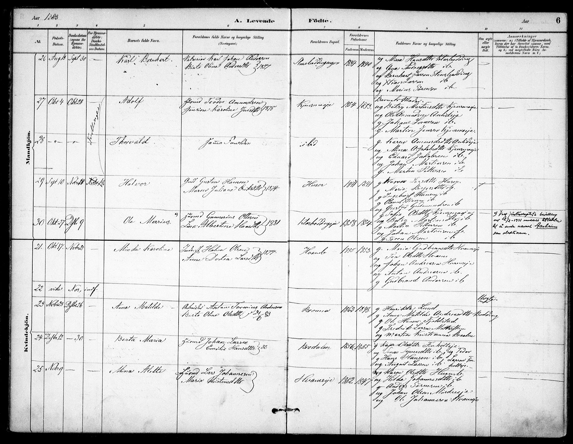 Nes prestekontor Kirkebøker, AV/SAO-A-10410/F/Fc/L0002: Parish register (official) no. IIi 2, 1882-1916, p. 6