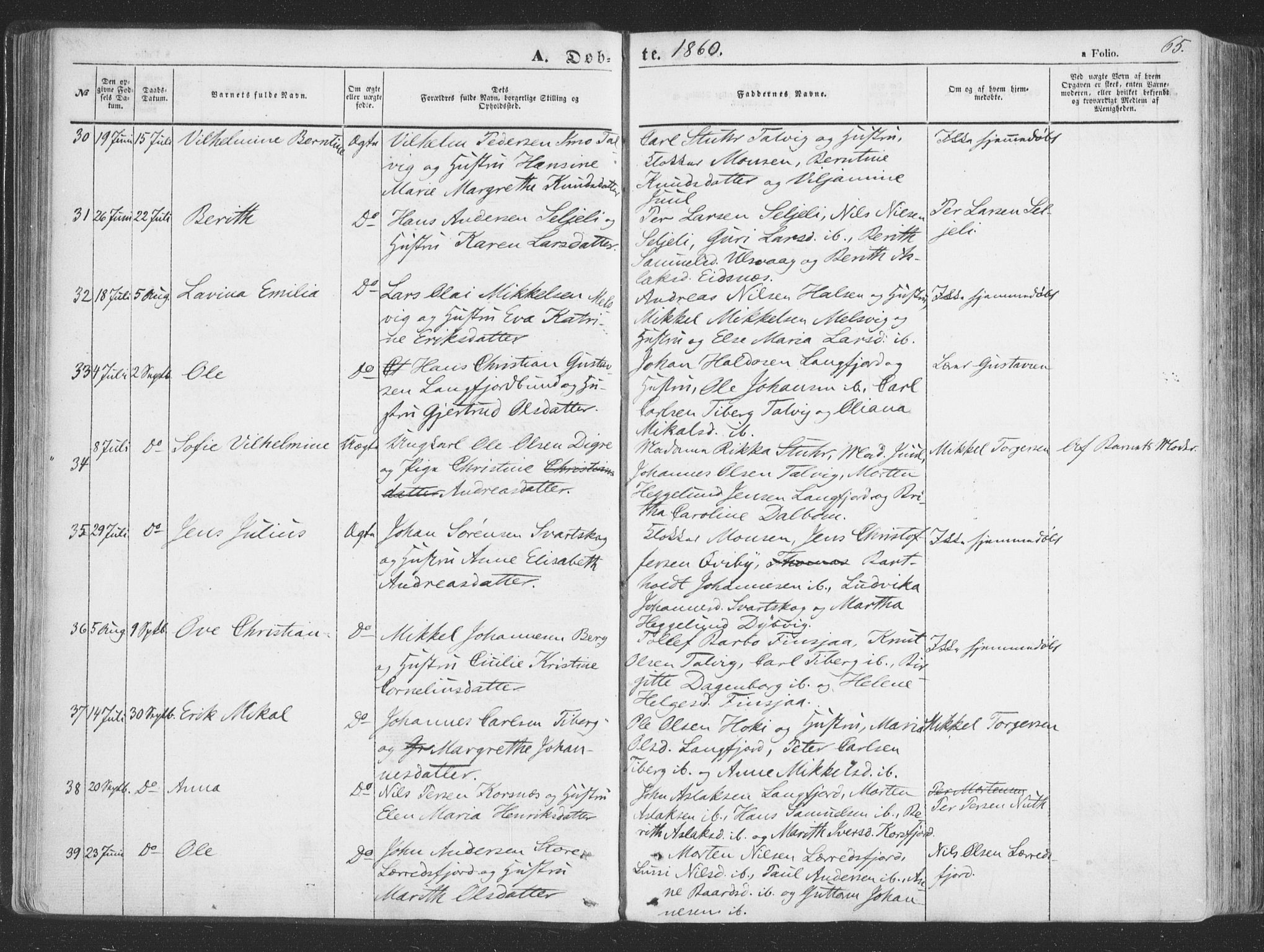 Talvik sokneprestkontor, SATØ/S-1337/H/Ha/L0010kirke: Parish register (official) no. 10, 1852-1864, p. 65