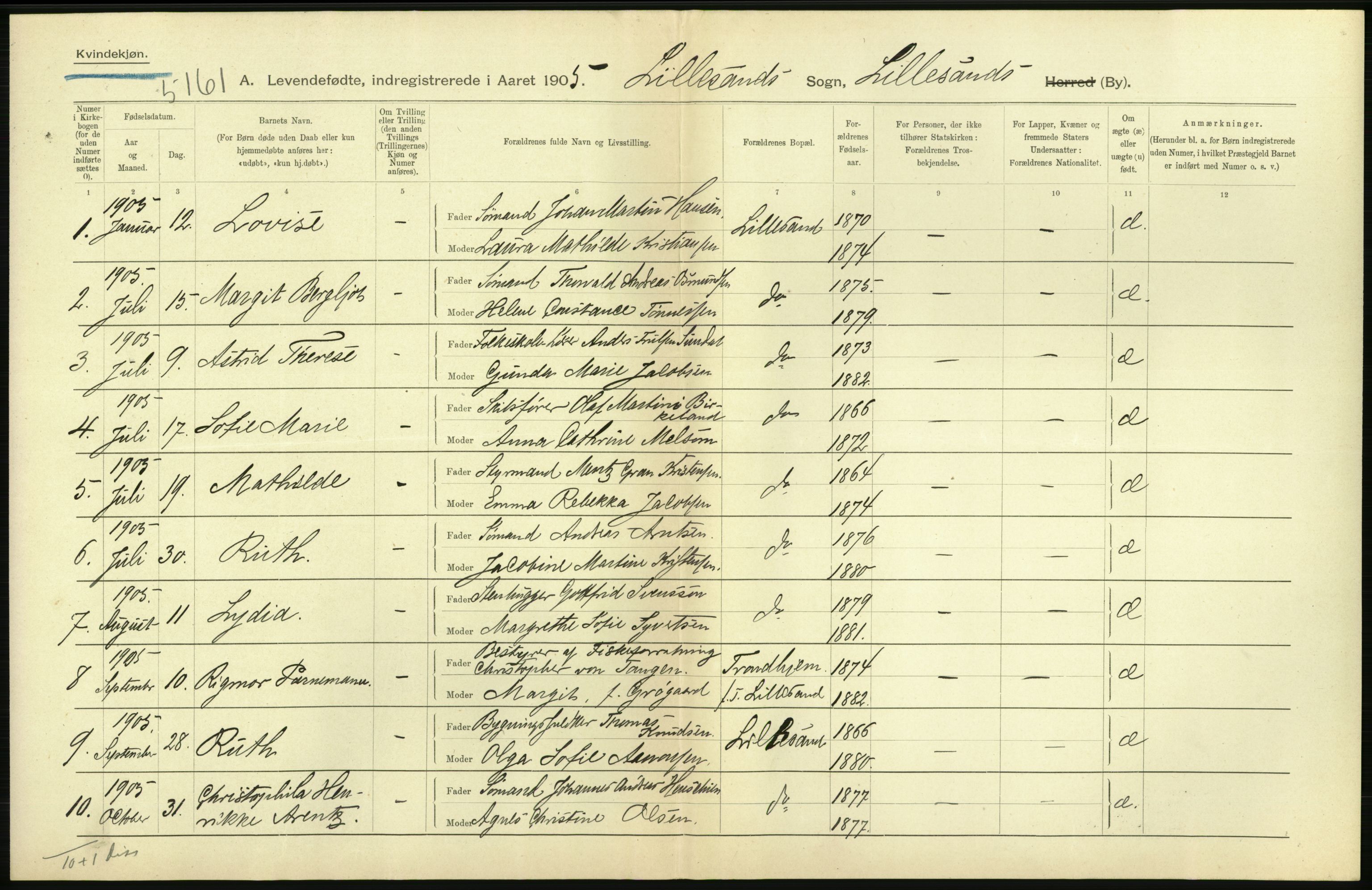 Statistisk sentralbyrå, Sosiodemografiske emner, Befolkning, RA/S-2228/D/Df/Dfa/Dfac/L0043: Bratsberg - Lister og Mandals amt: Levendefødte menn og kvinner, gifte, døde, dødfødte. Byer., 1905, p. 410