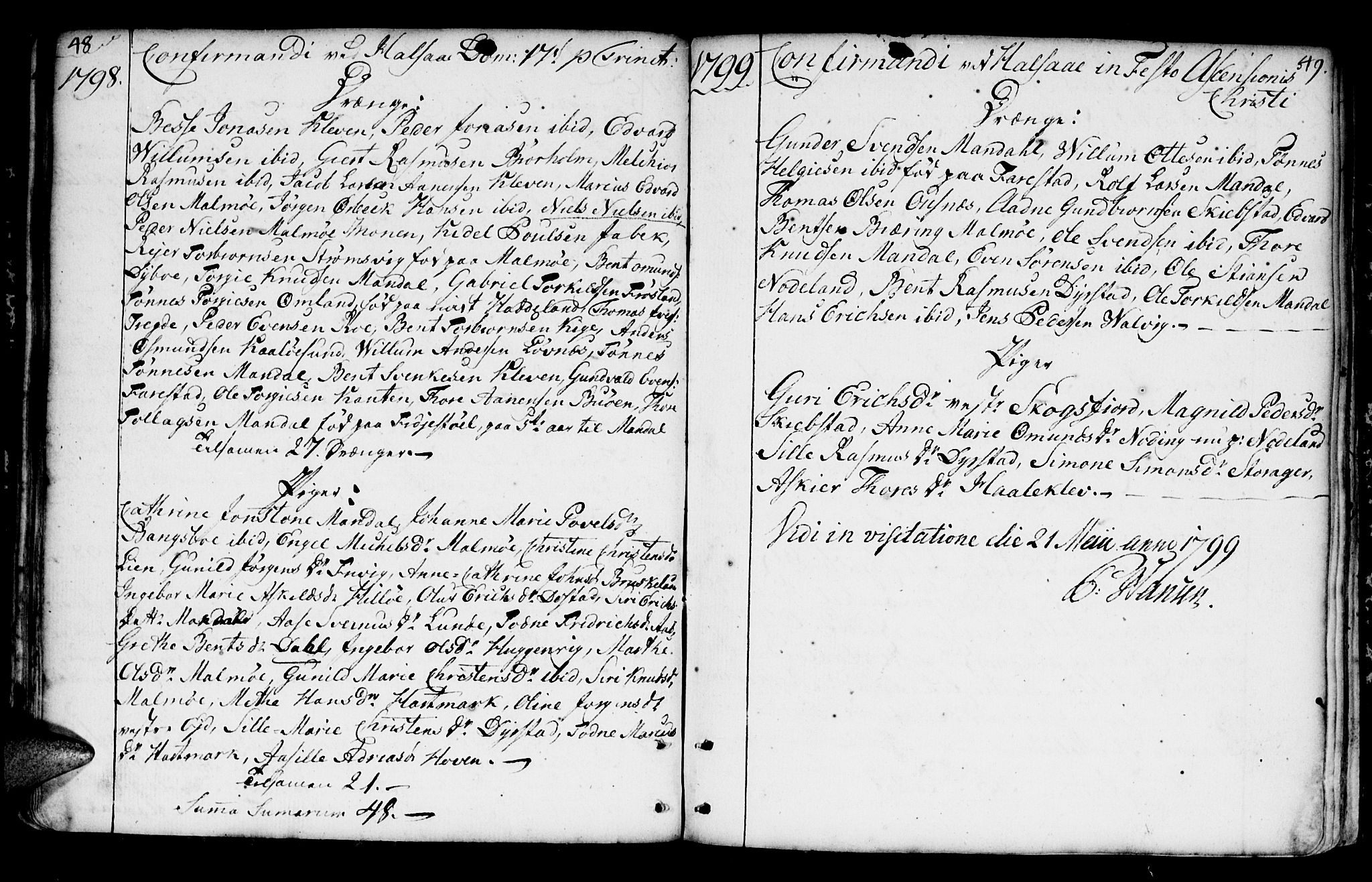 Mandal sokneprestkontor, AV/SAK-1111-0030/F/Fa/Faa/L0004: Parish register (official) no. A 4, 1745-1817, p. 48-49