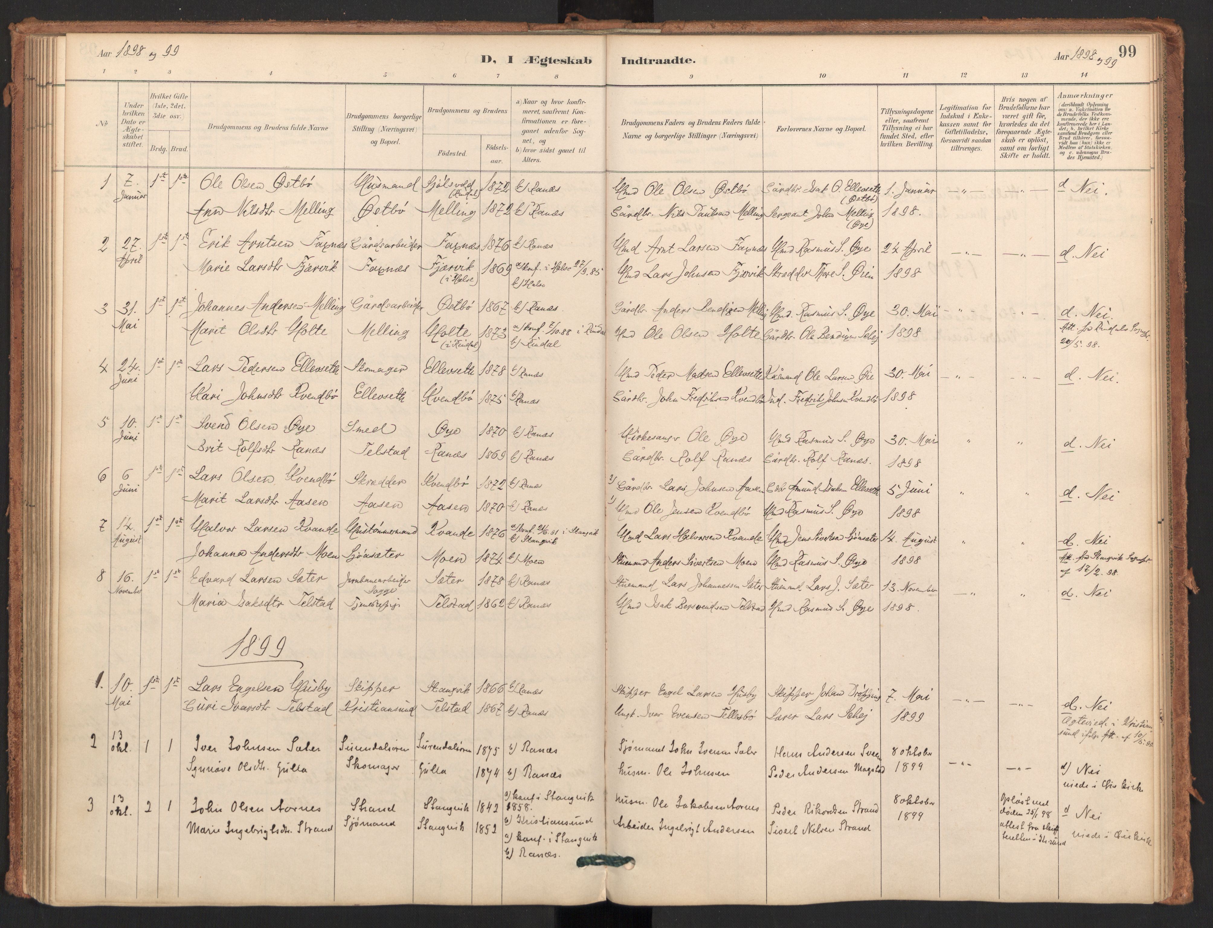 Ministerialprotokoller, klokkerbøker og fødselsregistre - Møre og Romsdal, SAT/A-1454/596/L1056: Parish register (official) no. 596A01, 1885-1900, p. 99